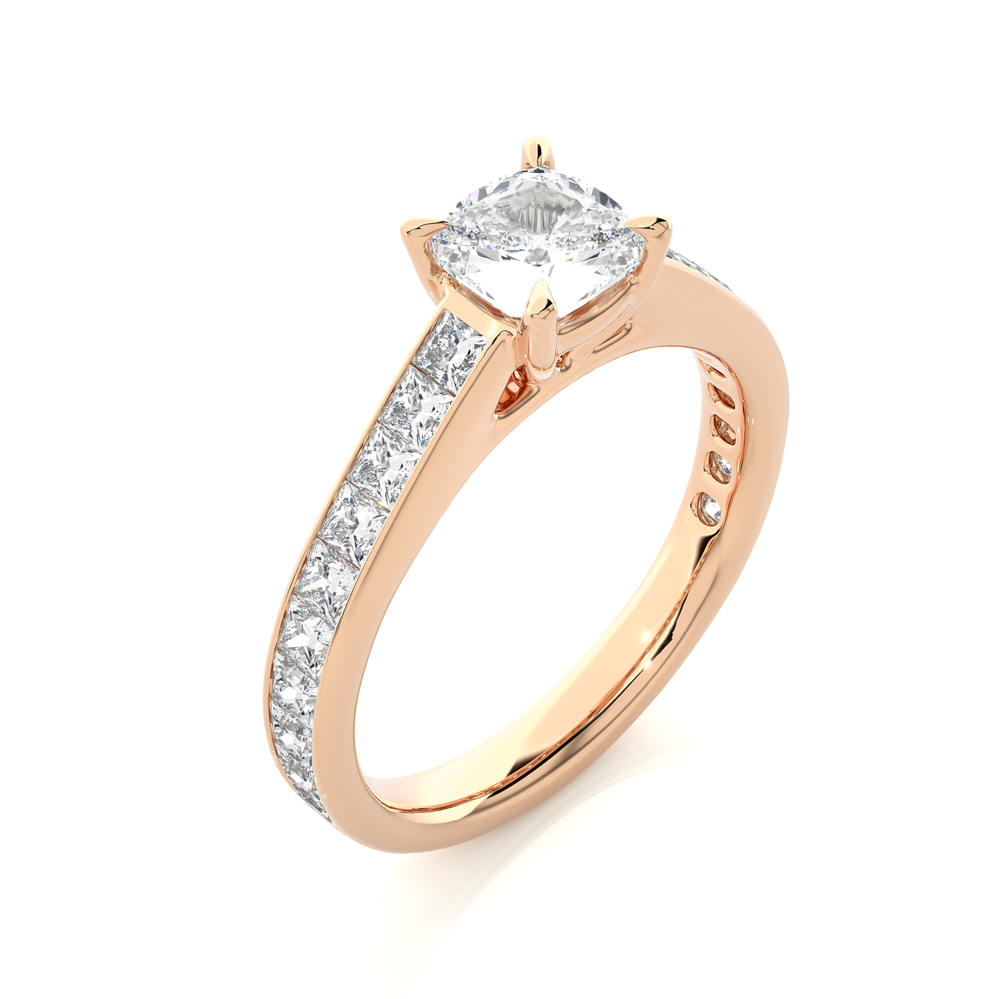 1.6 Ct Cushion Cut Lab Grown Diamond Gold Engagement Ring/Wedding Ring/F Color/VS Clarity/1 Ct Diamond Ring/CVD Diamond Ring/Cushion Cut Diamond/Princess Diamond Side Stone/Prong Set/Pave Set/10k Gold/14k Gold/18k Gold/Yellow Gold/White Gold/Rose Gold/Anniversary Gift