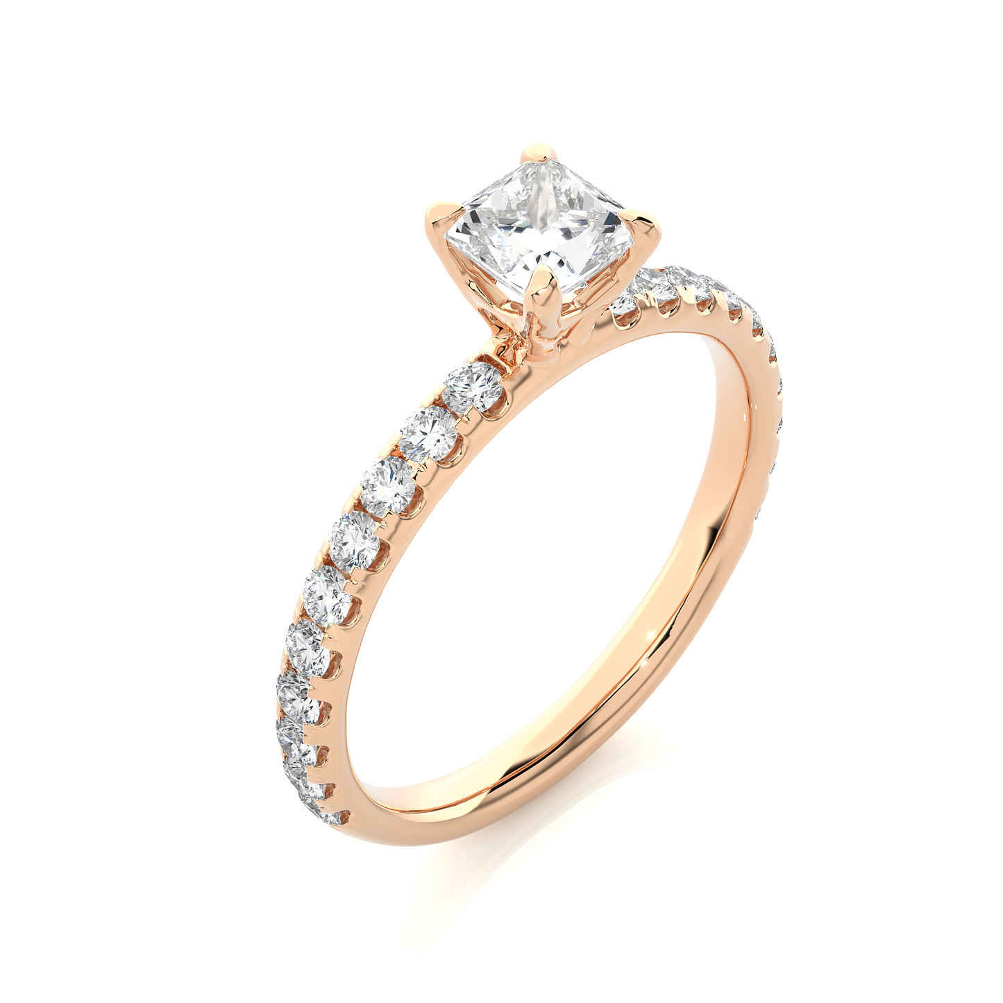 1.08 Ct Princess Cut F-VS Lab Grown Diamond Engagement Ring/Wedding Ring/F Color/VS Clarity/1 Ct Diamond Ring/CVD Diamond Ring/Princess Cut Diamond/Round Diamond Side Stone/Prong Set/Pave Set/10k Gold/14k Gold/18k Gold/Yellow Gold/White Gold/Rose Gold/Anniversary Gift