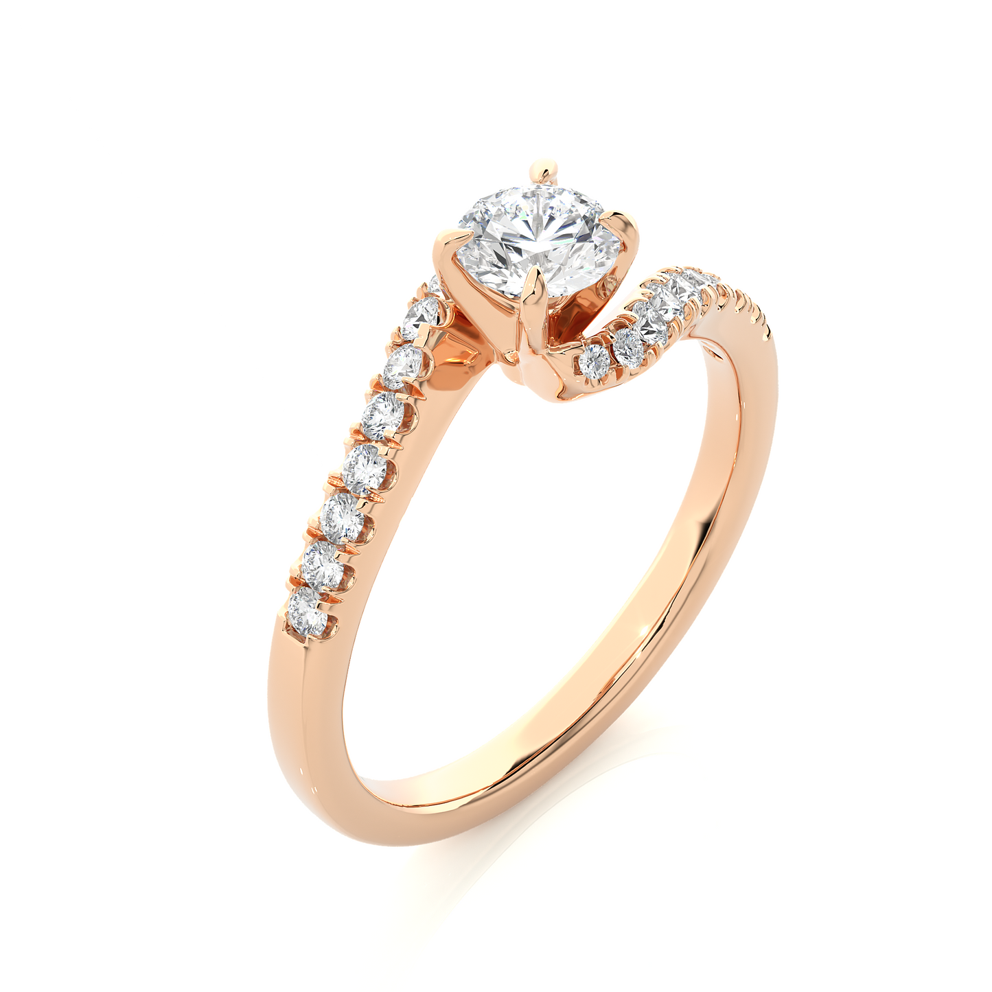 1.01 CT Round Cut Lab Grown Diamond Engagement Ring in Bypass Shank With Pave Setting/Wedding Ring/F Color/VS Clarity/1 Ct Diamond Ring/CVD Diamond Ring/Round Cut Diamond/Round Diamond Side Stone/Four Prong Set/Pave Set/10k Gold/14k Gold/18k Gold/Yellow Gold/White Gold/Rose Gold/Anniversary Gift