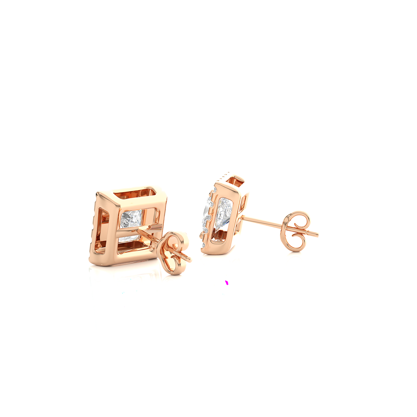 1.12 TCW Princess EF-VS Lab Grown For Each Diamond Halo Earring/Princess Stone Earrings/Gold CVD Diamond Earring/Anniversary Gift/Solitaire Diamond Stud Earring/1 Ct Diamond Earring/Prong Setting/igi Certified/Stud Earring/Ethical Diamond/Silver Earring/Gold Earring/CVD Diamond Earring/EF Color Diamond/VS Clarity Diamond/Manmade Diamond/Lab Grown Diamond/Princess Cut Diamond/Round Side Sone Diamond