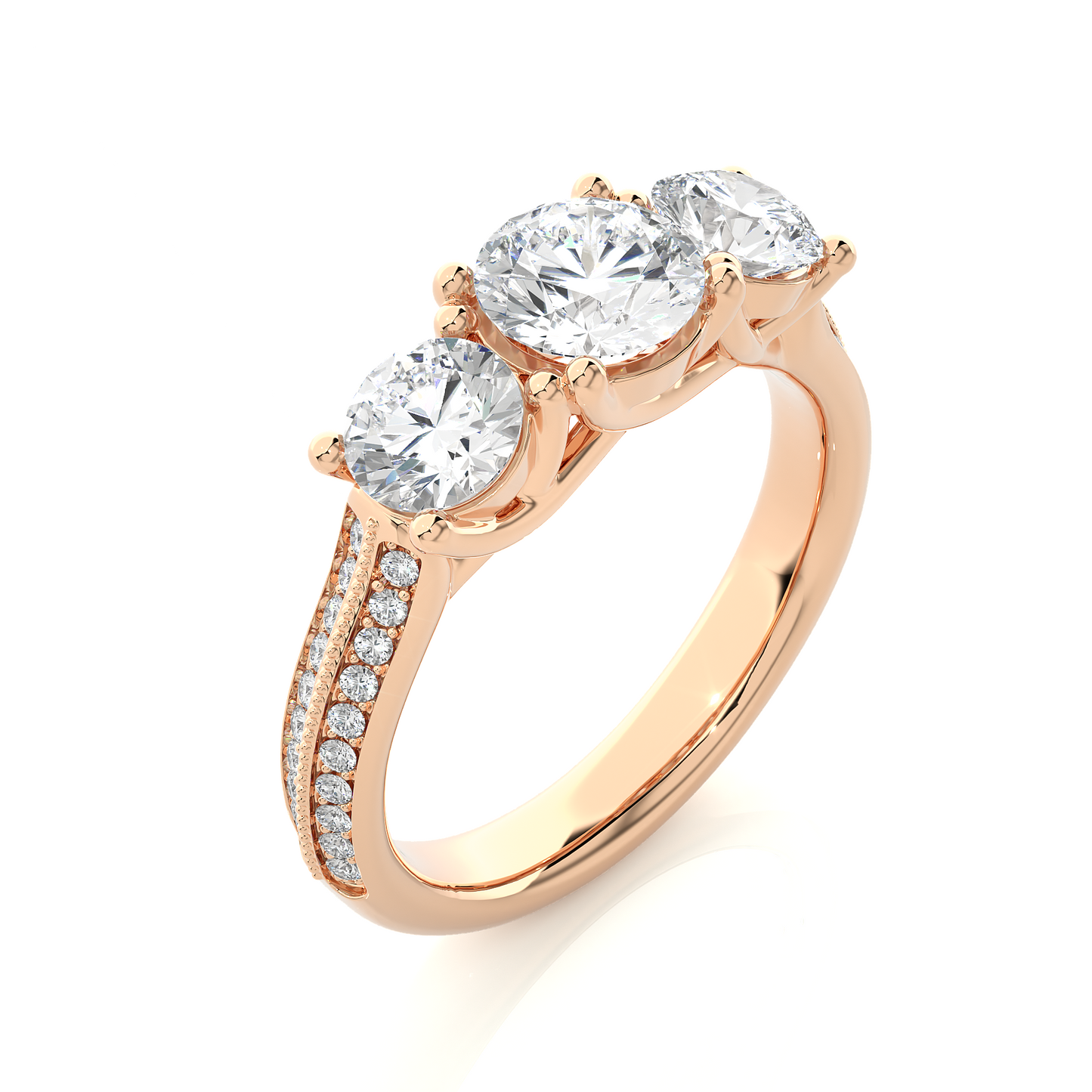 1.4 Ct Round Cut Lab Grown Diamond Three Stone Engagement Ring in Micro Pave Setting/Wedding Ring/E Color/VS Clarity/1 Ct Diamond Ring/CVD Diamond Ring/Round Cut Diamond/Round Diamond Side Stone/Prong Set/Three Stone Set/Pave Set/10k Gold/14k Gold/18k Gold/Yellow Gold/White Gold/Rose Gold/Anniversary Gift