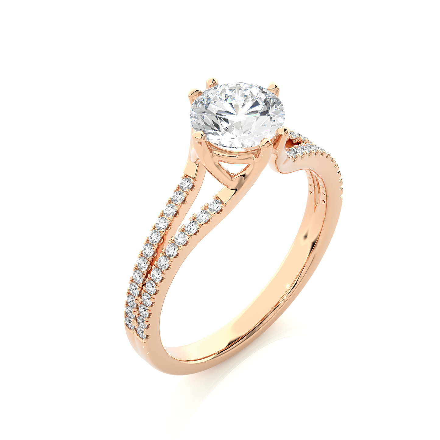 1.08 Ct Round Cut Lab Grown Diamond Split Shank Engagement Ring/Wedding Ring/E Color/VS Clarity/1 Ct Diamond Ring/CVD Diamond Ring/Round Cut Diamond/Round Diamond Side Stone/Four Prong Set/Pave Set/10k Gold/14k Gold/18k Gold/Yellow Gold/White Gold/Rose Gold/Anniversary Gift