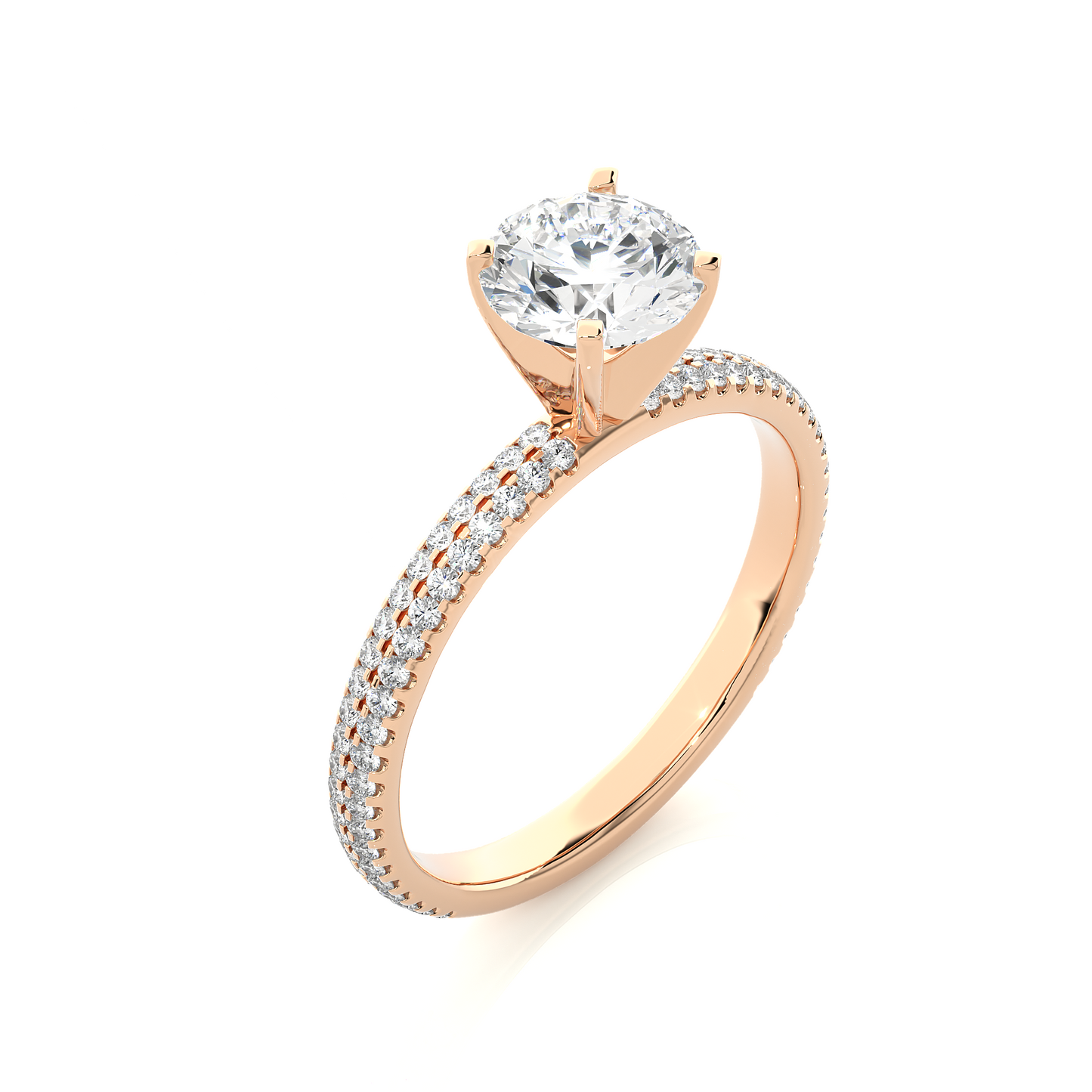 1.18 Ct Round Cut E-VS2 Lab Grown Diamond Gold Engagement Ring in Pave Shank/Wedding Ring/E Color/VS Clarity/1 Ct Diamond Ring/CVD Diamond Ring/Round Cut Diamond/Round Diamond Side Stone/Four Prong Set/Pave Set/10k Gold/14k Gold/18k Gold/Yellow Gold/White Gold/Rose Gold/Anniversary Gift