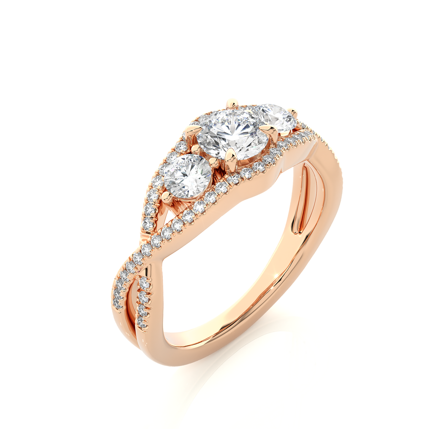 1.05 Ct Round Cut F-VS1 Lab Grown Diamond Engagement Ring in Crossover Shank/Wedding Ring/F Color/VS Clarity/1 Ct Diamond Ring/CVD Diamond Ring/Round Cut Diamond/Round Diamond Side Stone/Prong Set/Three Stone Set/Pave Set/10k Gold/14k Gold/18k Gold/Yellow Gold/White Gold/Rose Gold/Anniversary Gift
