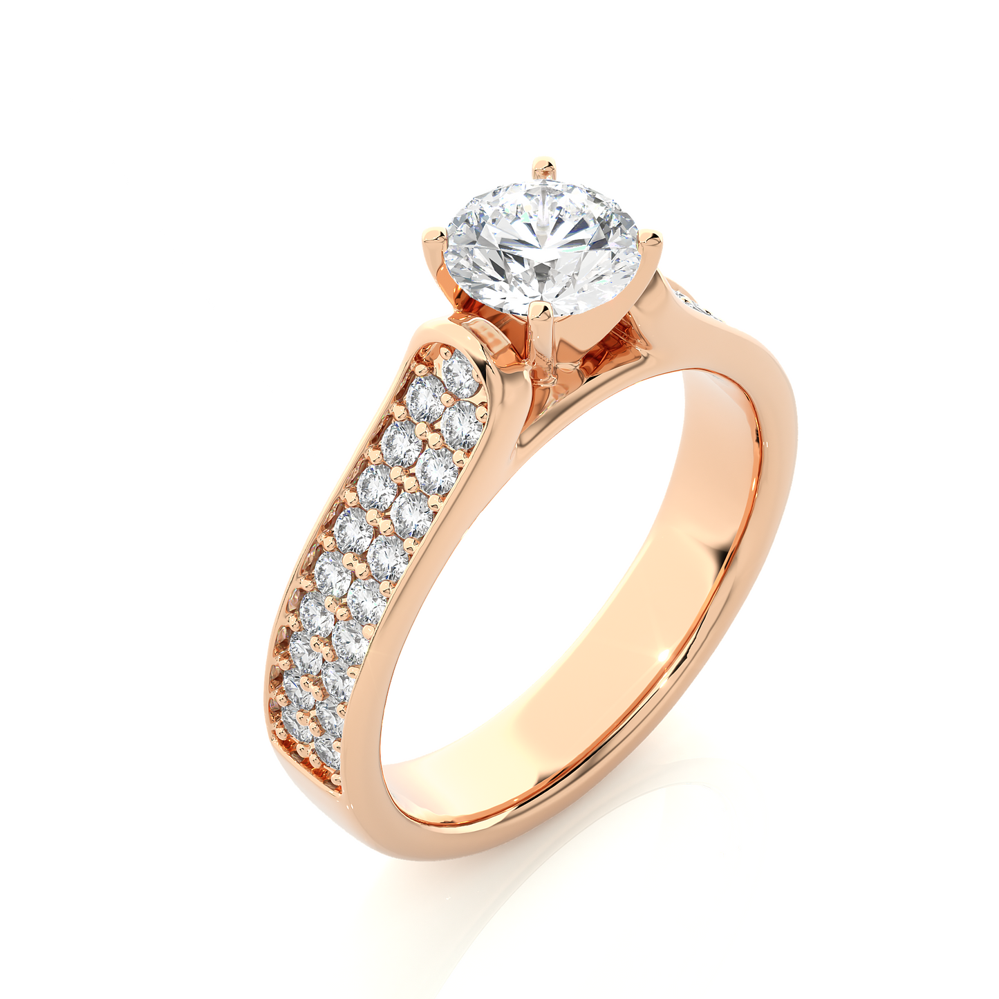 1.08 CT Round Cut E/VS1 Lab Diamond Engagement Ring in Multi-pave Setting/Wedding Ring/F Color/VS Clarity/1 Ct Diamond Ring/CVD Diamond Ring/Round Cut Diamond/Round Diamond Side Stone/Four Prong Set/Pave Set/10k Gold/14k Gold/18k Gold/Yellow Gold/White Gold/Rose Gold/Anniversary Gift