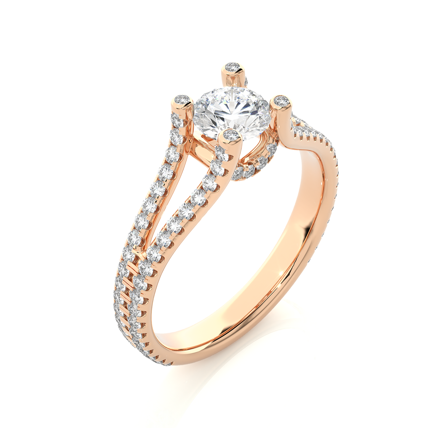 1.02 CT Round Cut Lab Grown Diamond Engagement Ring in Split Shank With Pave Setting/Wedding Ring/F Color/VS Clarity/1 Ct Diamond Ring/CVD Diamond Ring/Round Cut Diamond/Round Diamond Side Stone/Four Prong Set/Pave Set/10k Gold/14k Gold/18k Gold/Yellow Gold/White Gold/Rose Gold/Anniversary Gift