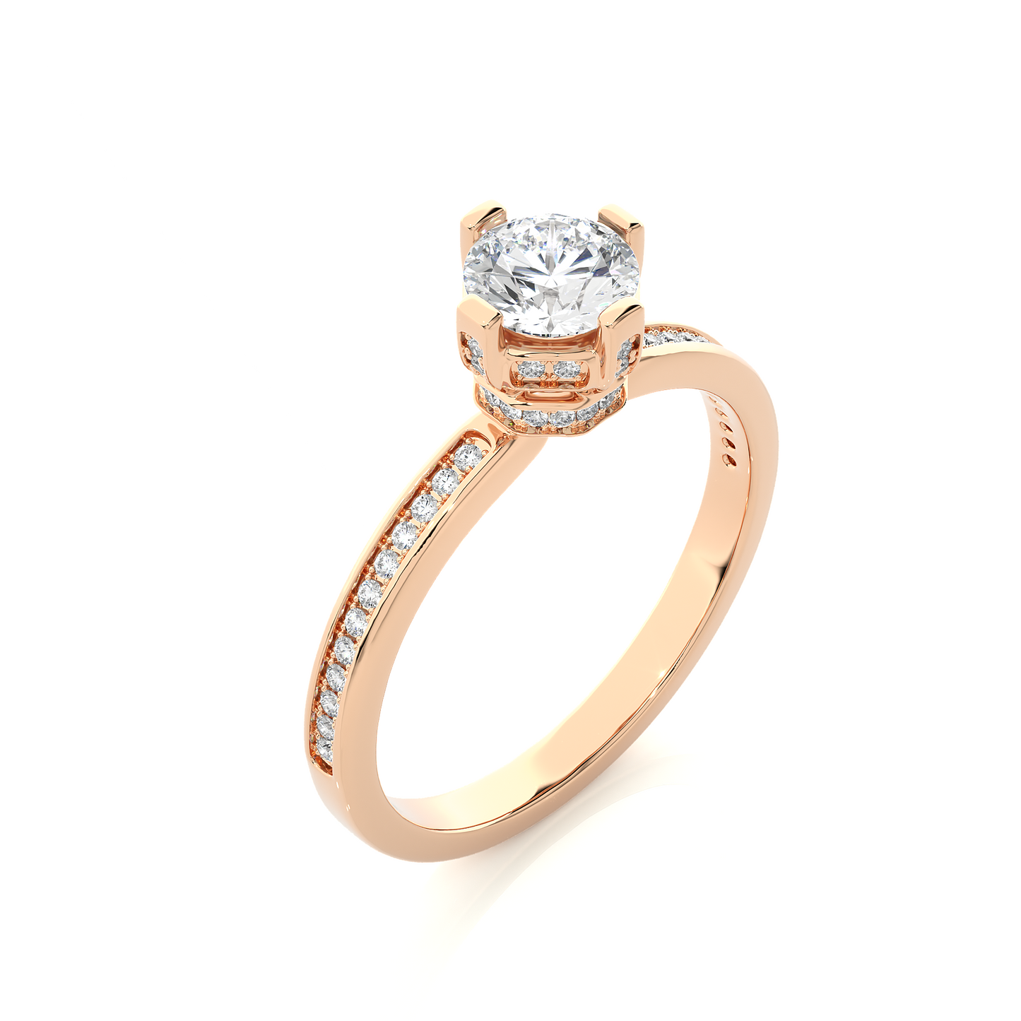 1.01 CT Round Cut Lab Diamond Engagement Ring in Hidden Halo Setting With Pave Shank/Wedding Ring/E Color/VS Clarity/1 Ct Diamond Ring/CVD Diamond Ring/Round Cut Diamond/Round Diamond Side Stone/Prong Set/Pave Set/10k Gold/14k Gold/18k Gold/Yellow Gold/White Gold/Rose Gold/Anniversary Gift