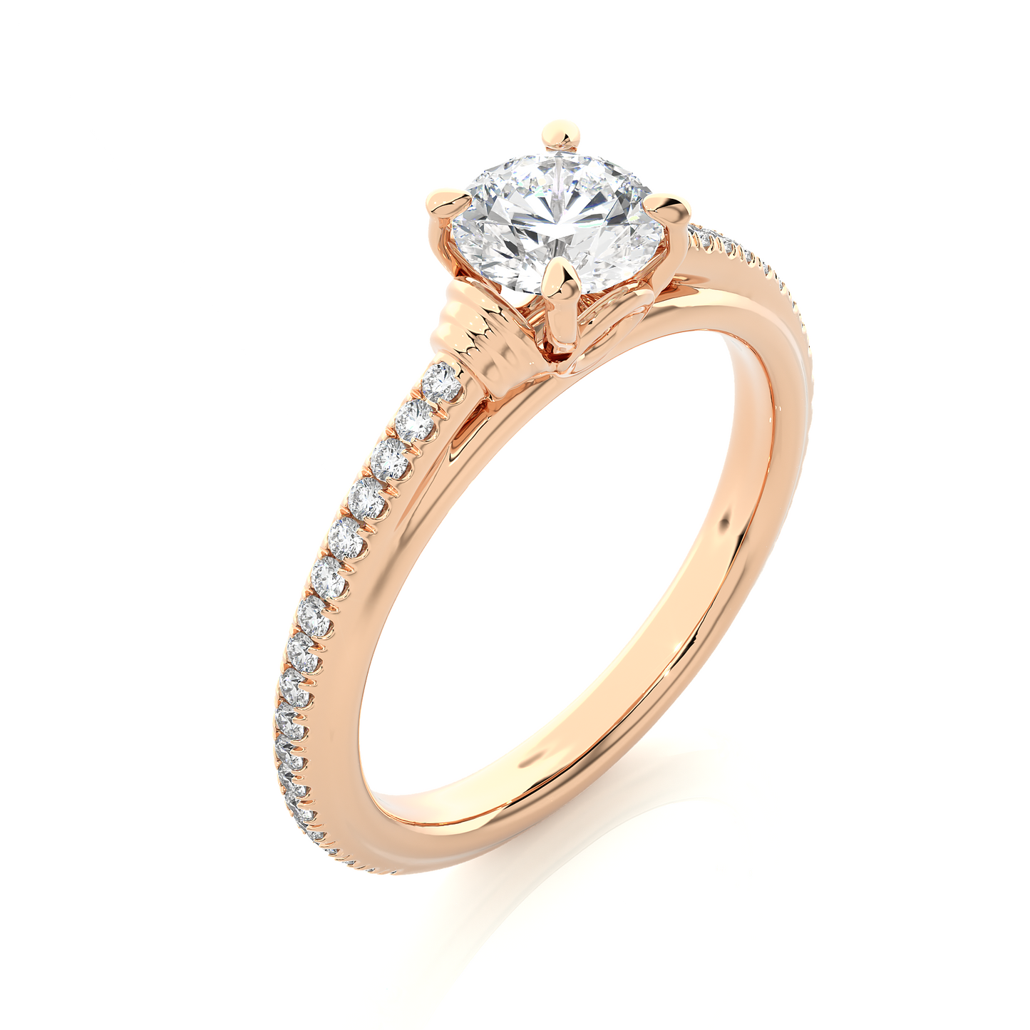 1.03 Ct Round Cut E-VS1 Lab Grown Diamond Engagement Ring/Wedding Ring/E Color/VS Clarity/1 Ct Diamond Ring/CVD Diamond Ring/Round Cut Diamond/Round Diamond Side Stone/Prong Set/Pave Set/10k Gold/14k Gold/18k Gold/Yellow Gold/White Gold/Rose Gold/Anniversary Gift