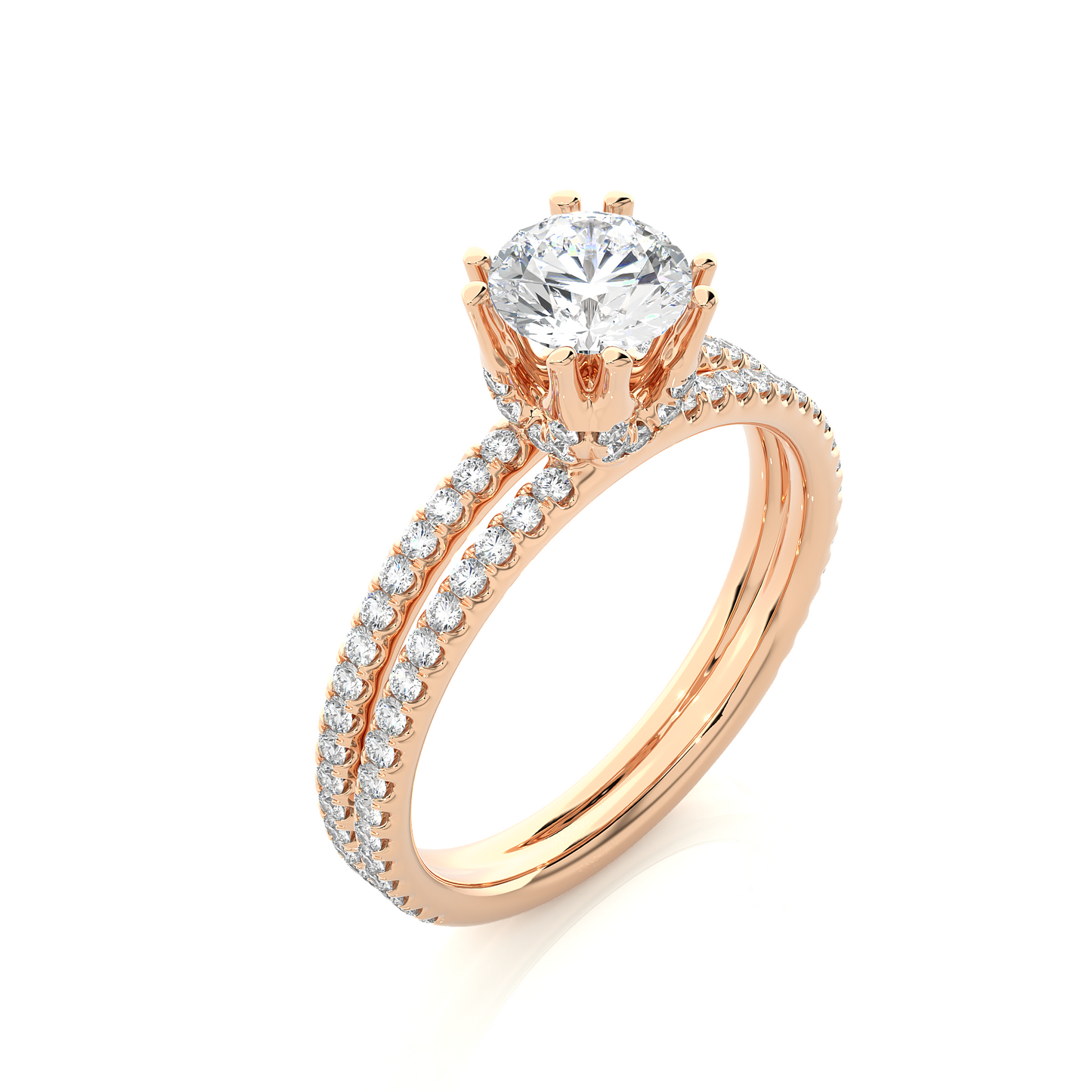 1.01 Ct Round Cut F-VS1 Lab Grown Diamond Pave Engagement Ring/Wedding Ring/F Color/VS Clarity/1 Ct Diamond Ring/CVD Diamond Ring/Round Cut Diamond/Round Diamond Side Stone/Four Prong Set/Pave Set/10k Gold/14k Gold/18k Gold/Yellow Gold/White Gold/Rose Gold/Anniversary Gift