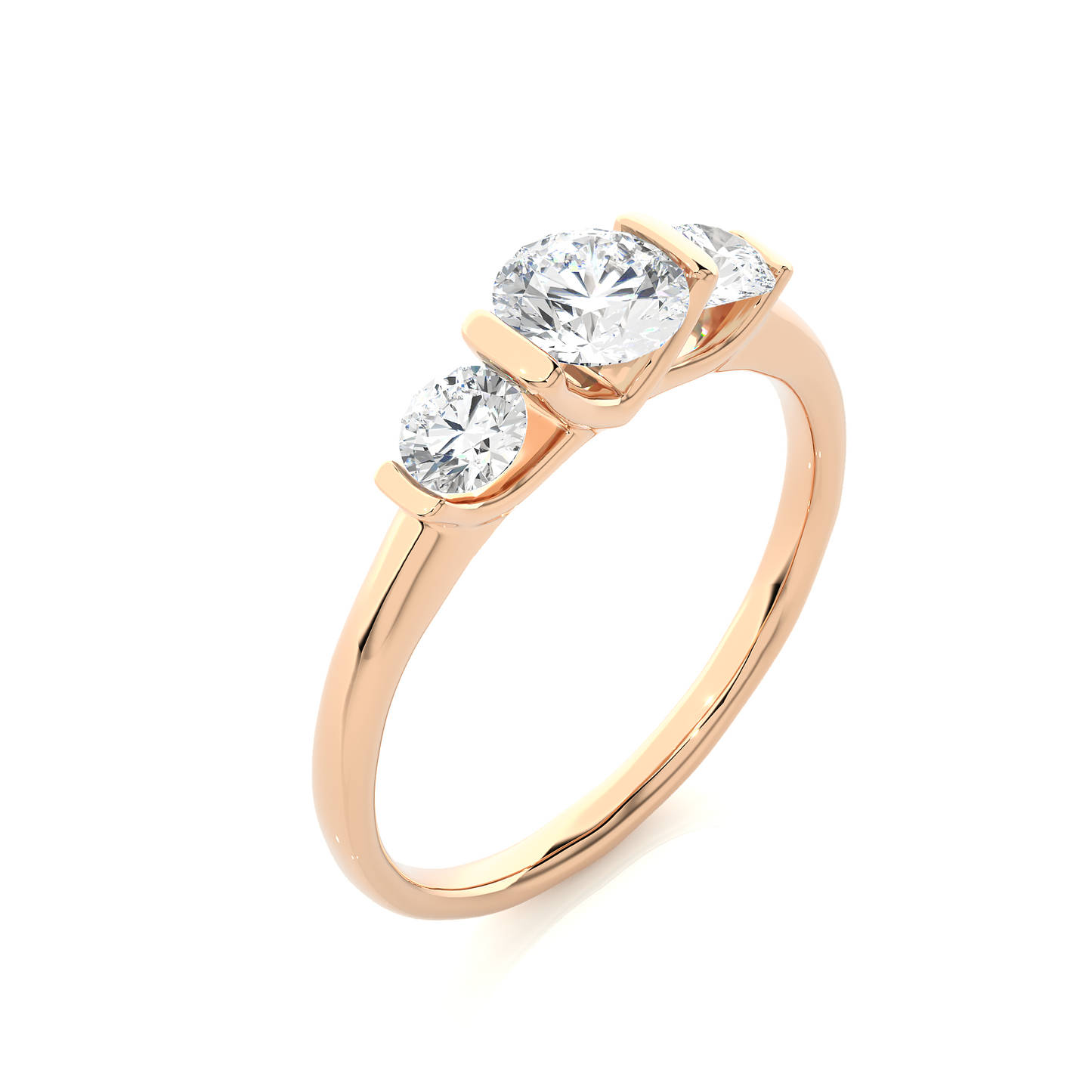 1.0 Ct Round Cut E-VS1 Lab Grown Diamond Three Stone Engagement Ring/Wedding Ring/E Color/VS Clarity/1 Ct Diamond Ring/CVD Diamond Ring/Round Cut Diamond/Round Diamond Side Stone/Prong Set/Three Stone Set/Bar Set/10k Gold/14k Gold/18k Gold/Yellow Gold/White Gold/Rose Gold/Anniversary Gift
