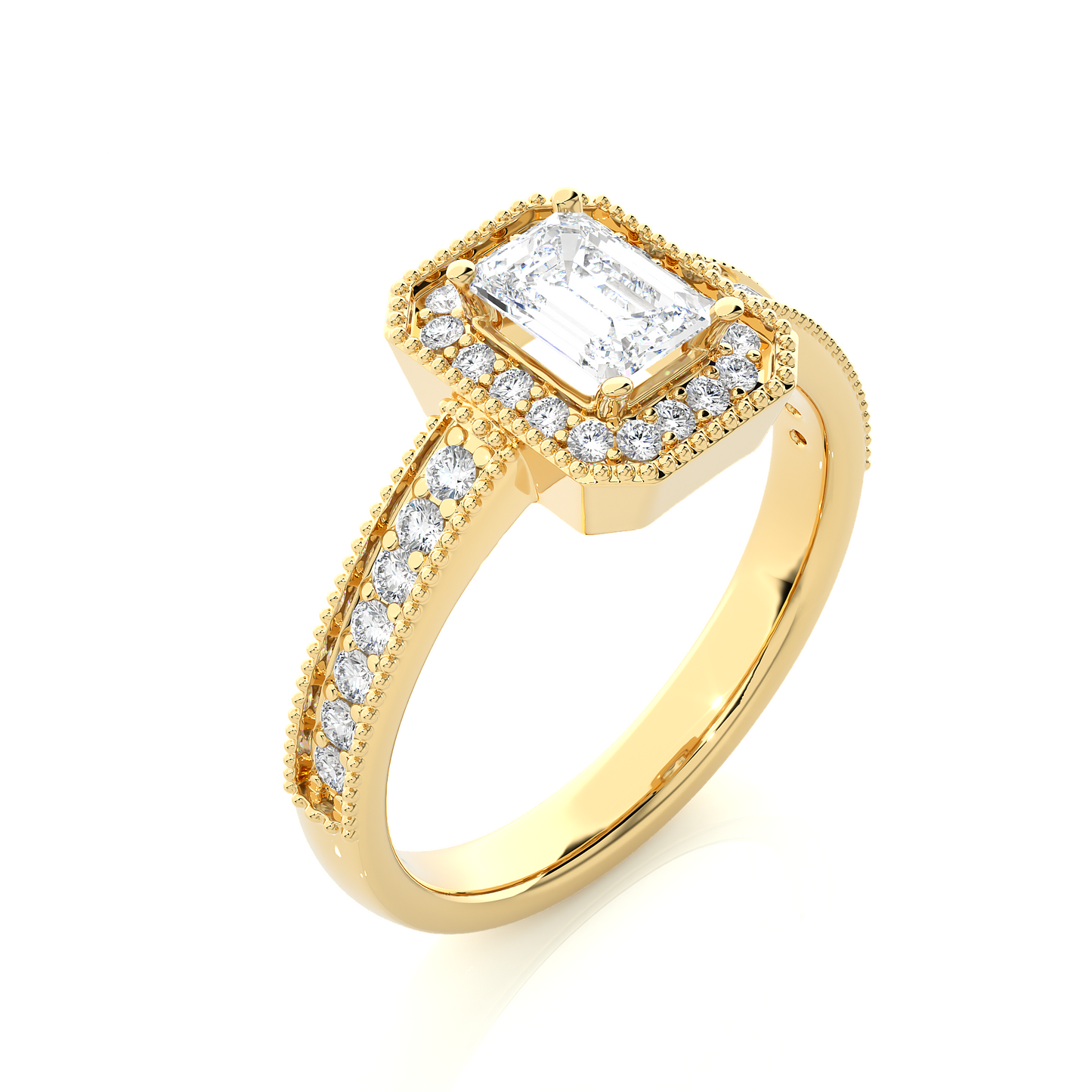 1.22 Ct Emerald Cut F-VS1 Lab Grown Diamond Halo Engagement Ring/Wedding Ring/F Color/VS Clarity/1 Ct Diamond Ring/CVD Diamond Ring/Emerald Cut Diamond/Round Diamond Side Stone/Prong Set/Pave Set/Halo Set/10k Gold/14k Gold/18k Gold/Yellow Gold/White Gold/Rose Gold/Anniversary Gift