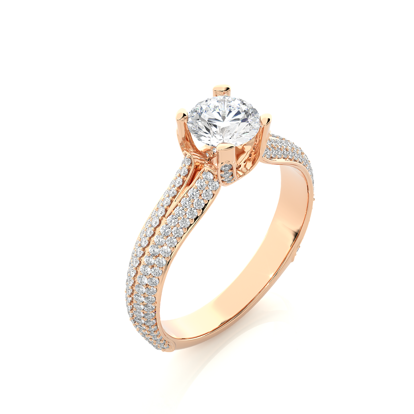 1.0 CT Round Cut Lab Grown Diamond Engagement Ring in Split Shank With Double Pave Setting/Wedding Ring/F Color/VS Clarity/1 Ct Diamond Ring/CVD Diamond Ring/Round Cut Diamond/Round Diamond Side Stone/Four Prong Set/Pave Set/10k Gold/14k Gold/18k Gold/Yellow Gold/White Gold/Rose Gold/Anniversary Gift