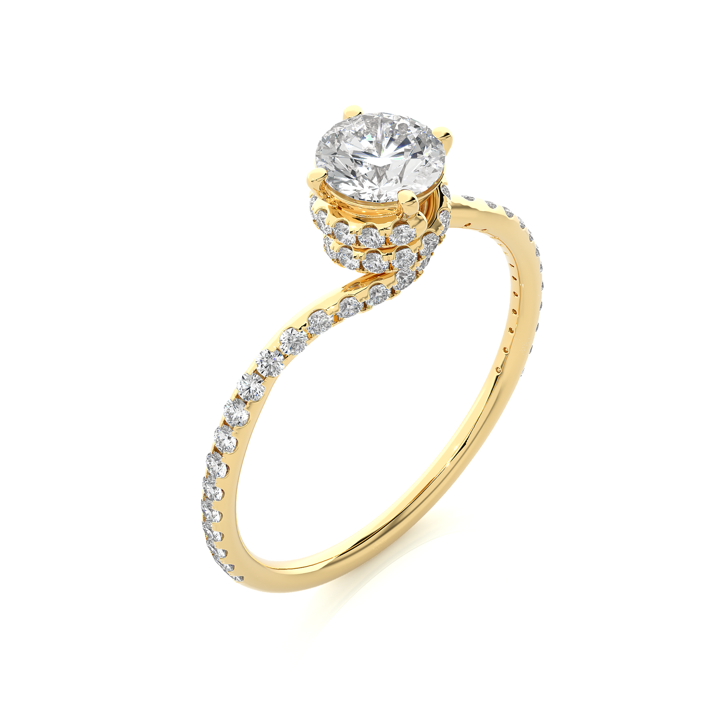 1.00 CT Round Cut Lab Diamond Engagement Ring in Bypass Shank With Double Hidden Halo/Wedding Ring/F Color/VS Clarity/1 Ct Diamond Ring/CVD Diamond Ring/Round Cut Diamond/Round Diamond Side Stone/Four Prong Set/Pave Set/10k Gold/14k Gold/18k Gold/Yellow Gold/White Gold/Rose Gold/Anniversary Gift