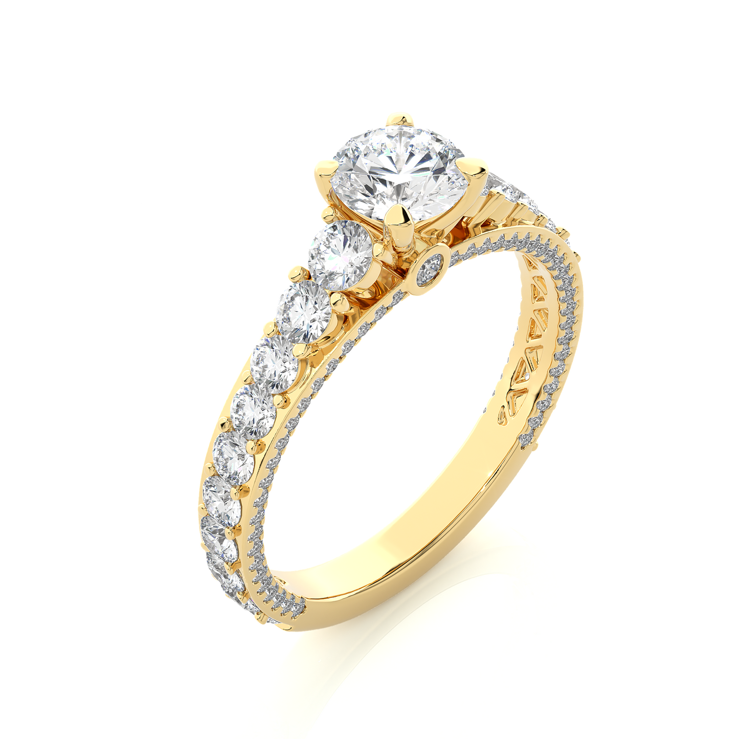 0.85 CT Round Cut Lab Grown Diamond Engagement Ring in Pave Shank/Wedding Ring/EF Color/VS Clarity/1 Ct Diamond Ring/CVD Diamond Ring/Round Cut Diamond/Round Diamond Side Stone/Four Prong Set/Pave Set/10k Gold/14k Gold/18k Gold/Yellow Gold/White Gold/Rose Gold/Anniversary Gift