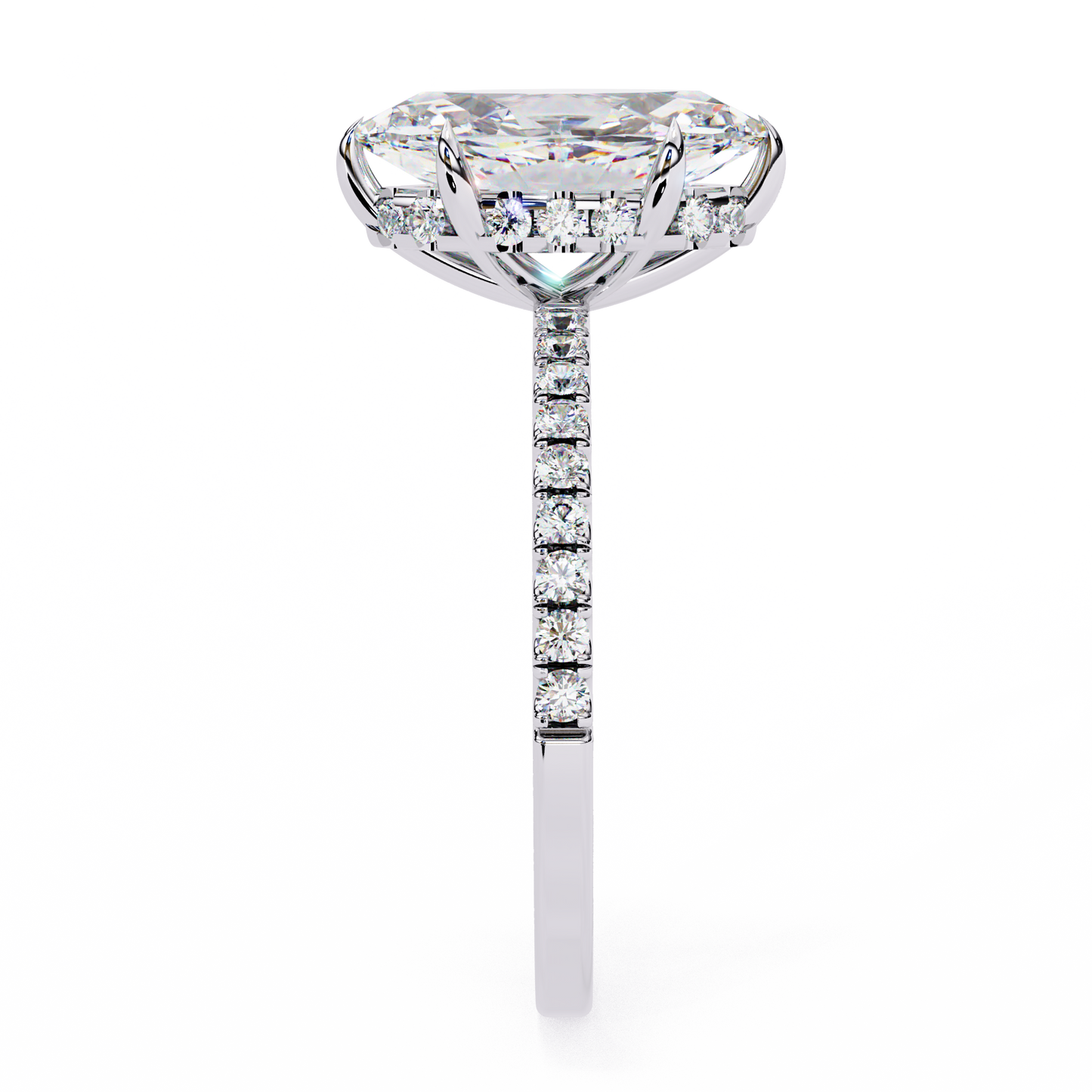 3.0 Ct Marquise Cut F-VS1 Lab Grown Diamond Hidden Halo Gold Engagement Ring/Wedding Ring/F Color/VS Clarity/3 Ct Diamond Ring/CVD Diamond Ring/Marquise Cut Diamond/Round Diamond Side Stone/Six Prong Set/Pave Set/10k Gold/14k Gold/18k Gold/Yellow Gold/White Gold/Rose Gold/Anniversary Gift
