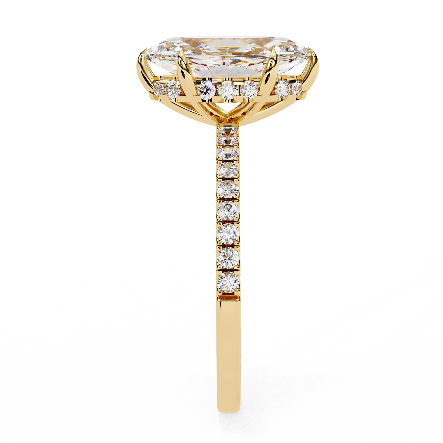 3.0 Ct Marquise Cut F-VS1 Lab Grown Diamond Hidden Halo Gold Engagement Ring/Wedding Ring/F Color/VS Clarity/3 Ct Diamond Ring/CVD Diamond Ring/Marquise Cut Diamond/Round Diamond Side Stone/Six Prong Set/Pave Set/10k Gold/14k Gold/18k Gold/Yellow Gold/White Gold/Rose Gold/Anniversary Gift