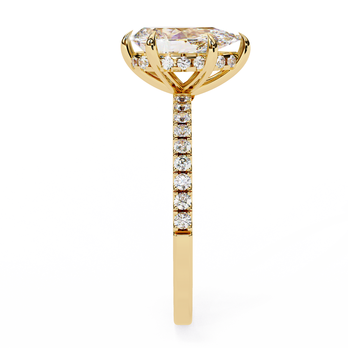 4.0 Ct Pear Cut F-VS Lab Grown Diamond Hidden Halo Gold Engagement Ring/Wedding Ring/F Color/VS Clarity/4 Ct Diamond Ring/CVD Diamond Ring/Pear Cut Diamond/Round Diamond Side Stone/Six Prong Set/Pave Set/10k Gold/14k Gold/18k Gold/Yellow Gold/White Gold/Rose Gold/Anniversary Gift