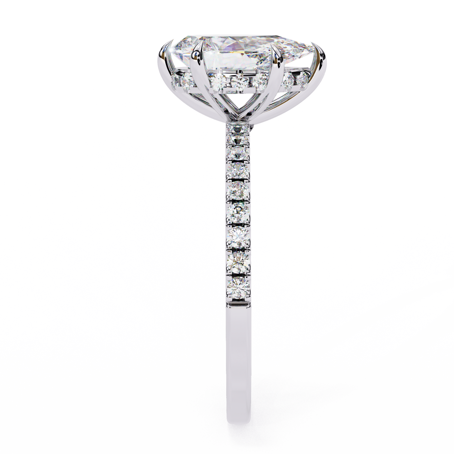4.0 Ct Pear Cut F-VS Lab Grown Diamond Hidden Halo Gold Engagement Ring/Wedding Ring/F Color/VS Clarity/4 Ct Diamond Ring/CVD Diamond Ring/Pear Cut Diamond/Round Diamond Side Stone/Six Prong Set/Pave Set/10k Gold/14k Gold/18k Gold/Yellow Gold/White Gold/Rose Gold/Anniversary Gift