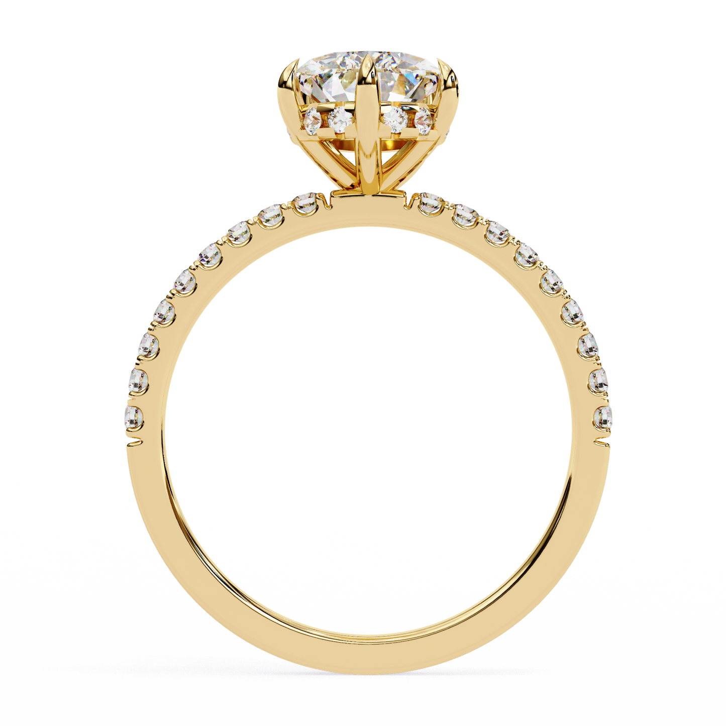 4.0 Ct Pear Cut F-VS Lab Grown Diamond Hidden Halo Gold Engagement Ring/Wedding Ring/F Color/VS Clarity/4 Ct Diamond Ring/CVD Diamond Ring/Pear Cut Diamond/Round Diamond Side Stone/Six Prong Set/Pave Set/10k Gold/14k Gold/18k Gold/Yellow Gold/White Gold/Rose Gold/Anniversary Gift
