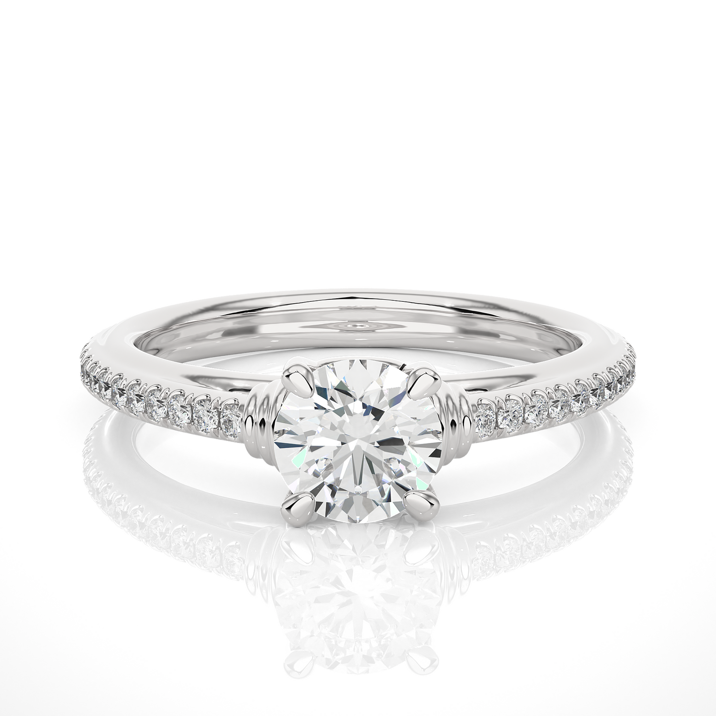 1.03 Ct Round Cut E-VS1 Lab Grown Diamond Engagement Ring/Wedding Ring/E Color/VS Clarity/1 Ct Diamond Ring/CVD Diamond Ring/Round Cut Diamond/Round Diamond Side Stone/Prong Set/Pave Set/10k Gold/14k Gold/18k Gold/Yellow Gold/White Gold/Rose Gold/Anniversary Gift