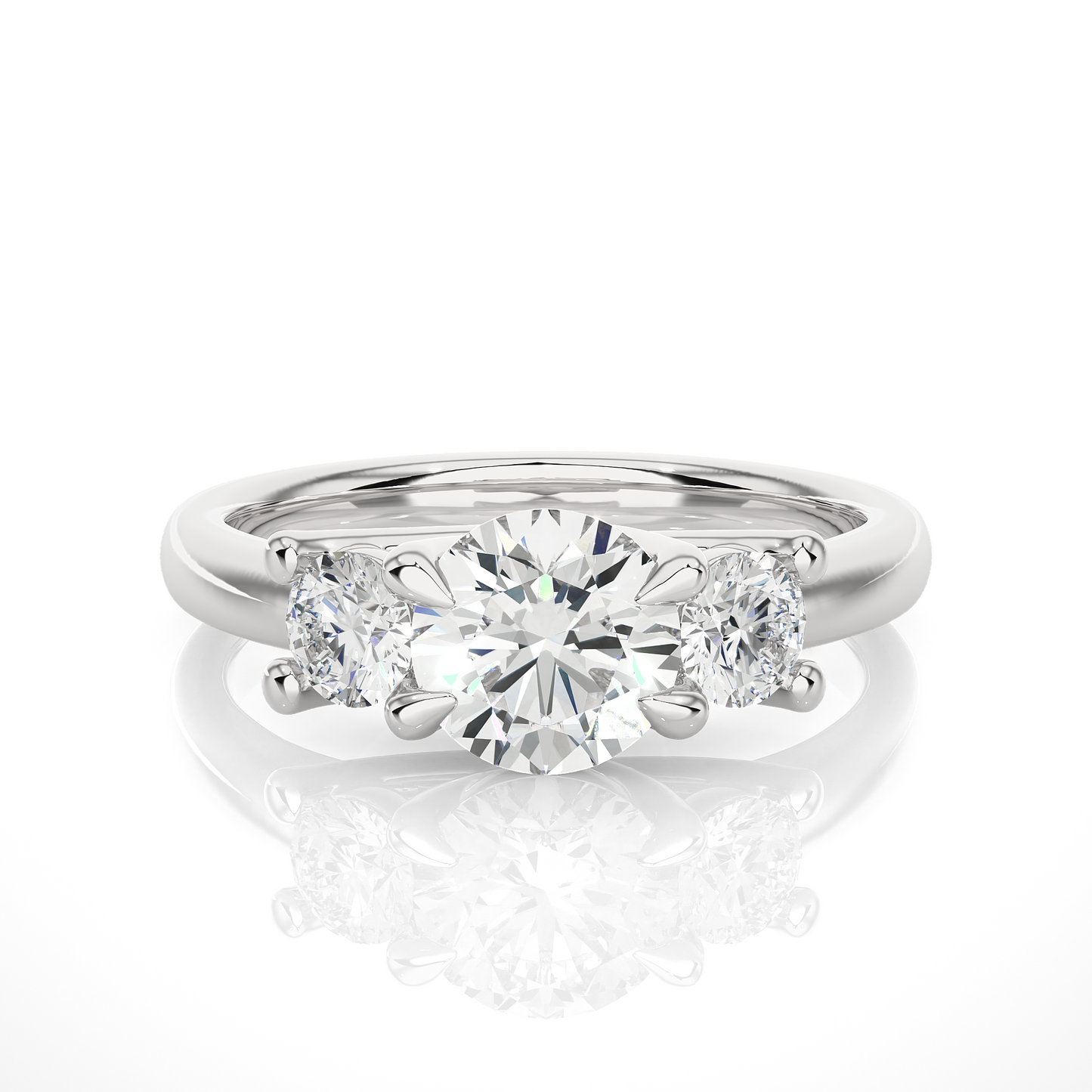 1.35 Ct Round Cut E-VS Lab Grown Diamond Three Stone Engagement Ring/Wedding Ring/E Color/VS Clarity/1 Ct Diamond Ring/CVD Diamond Ring/Round Cut Diamond/Round Diamond Side Stone/Prong Set/Three Stone Set/10k Gold/14k Gold/18k Gold/Yellow Gold/White Gold/Rose Gold/Anniversary Gift