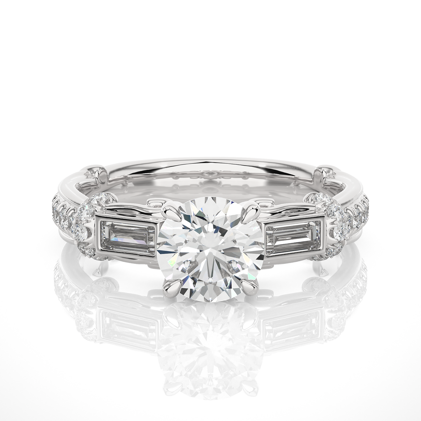 1.36 Ct Round E-VS Cut Lab Grown Diamond Gold Engagement Ring/Wedding Ring/E Color/VS Clarity/1 Ct Diamond Ring/CVD Diamond Ring/Round Cut Diamond/Round Diamond Side Stone/Prong Set/Pave Set/10k Gold/14k Gold/18k Gold/Yellow Gold/White Gold/Rose Gold/Anniversary Gift