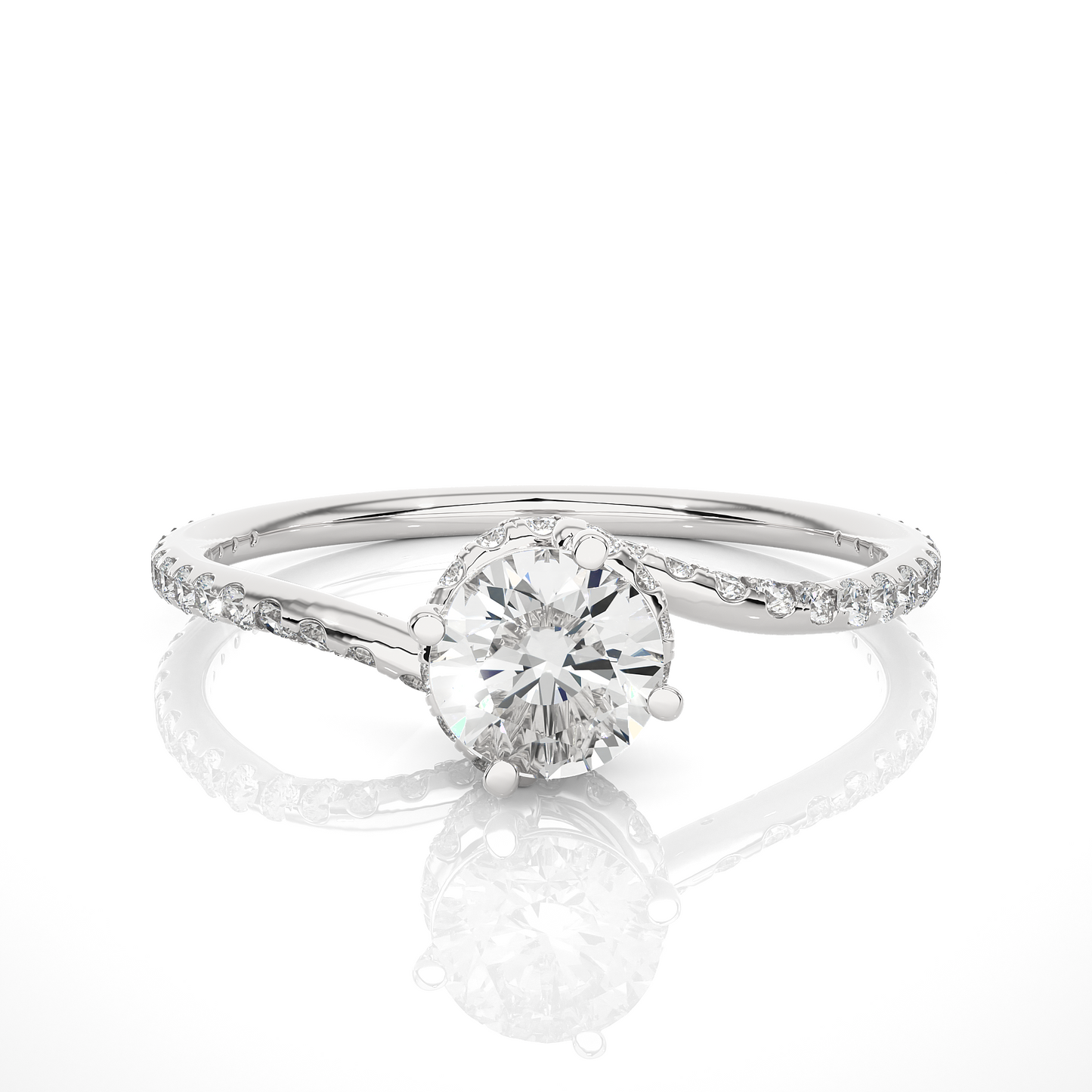 1.00 CT Round Cut Lab Diamond Engagement Ring in Bypass Shank With Double Hidden Halo/Wedding Ring/F Color/VS Clarity/1 Ct Diamond Ring/CVD Diamond Ring/Round Cut Diamond/Round Diamond Side Stone/Four Prong Set/Pave Set/10k Gold/14k Gold/18k Gold/Yellow Gold/White Gold/Rose Gold/Anniversary Gift