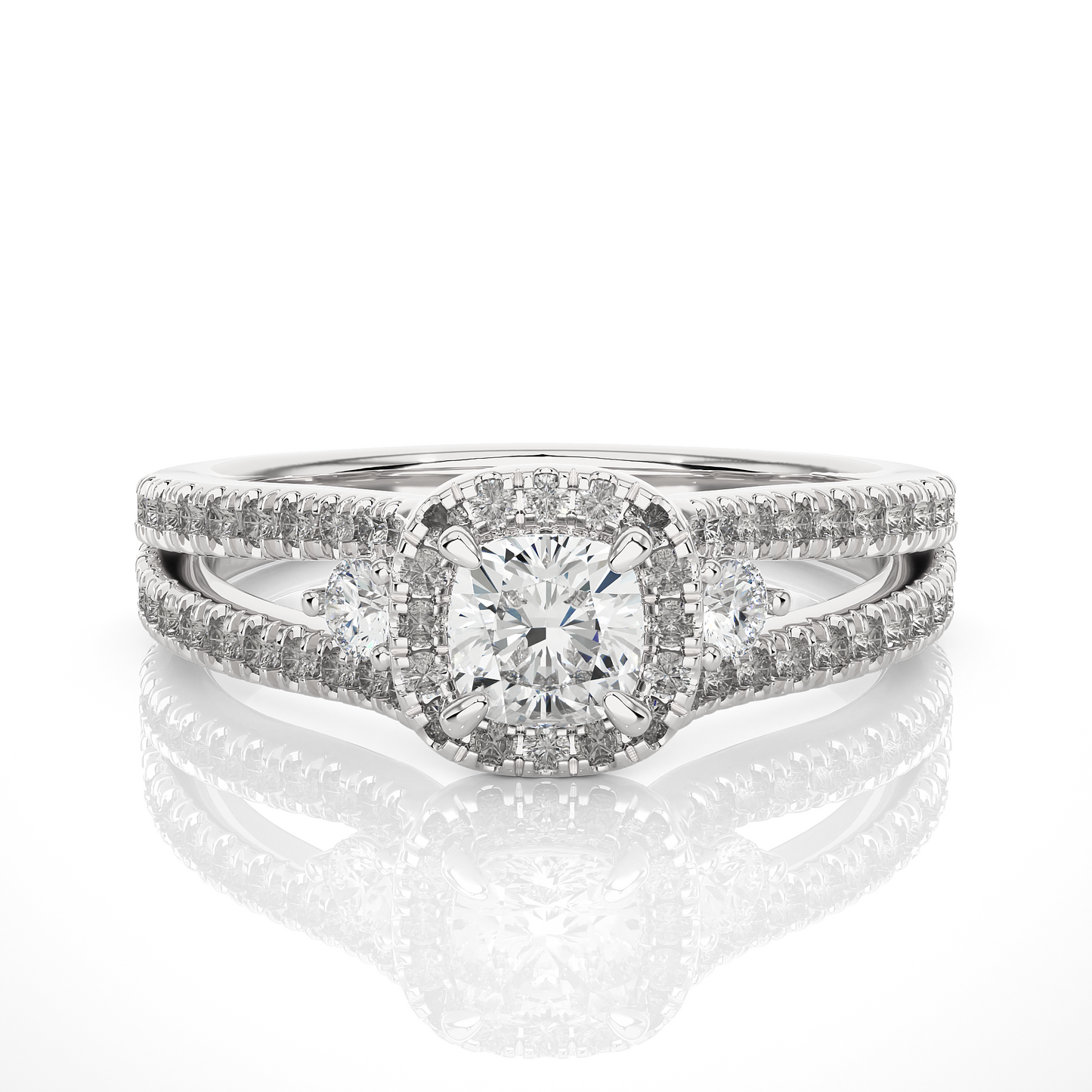 1.01 Ct Cushion Cut E-VS1 Lab Grown Diamond Split Shank Gold Engagement Ring/Wedding Ring/E Color/VS Clarity/1 Ct Diamond Ring/CVD Diamond Ring/Cushion Cut Diamond/Round Diamond Side Stone/Prong Set/Pave Set/Halo Set/10k Gold/14k Gold/18k Gold/Yellow Gold/White Gold/Rose Gold/Anniversary Gift