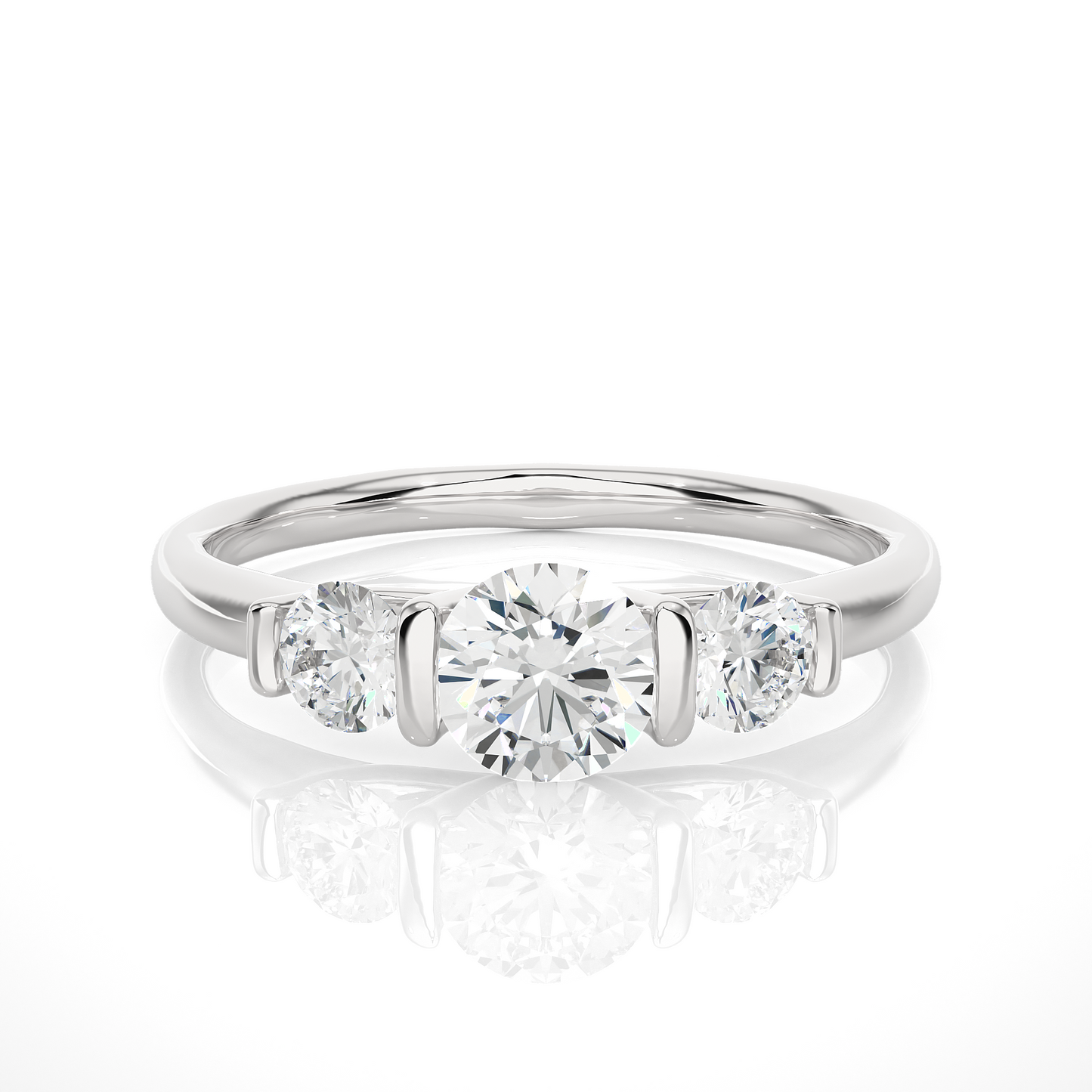 1.0 Ct Round Cut E-VS1 Lab Grown Diamond Three Stone Engagement Ring/Wedding Ring/E Color/VS Clarity/1 Ct Diamond Ring/CVD Diamond Ring/Round Cut Diamond/Round Diamond Side Stone/Prong Set/Three Stone Set/Bar Set/10k Gold/14k Gold/18k Gold/Yellow Gold/White Gold/Rose Gold/Anniversary Gift