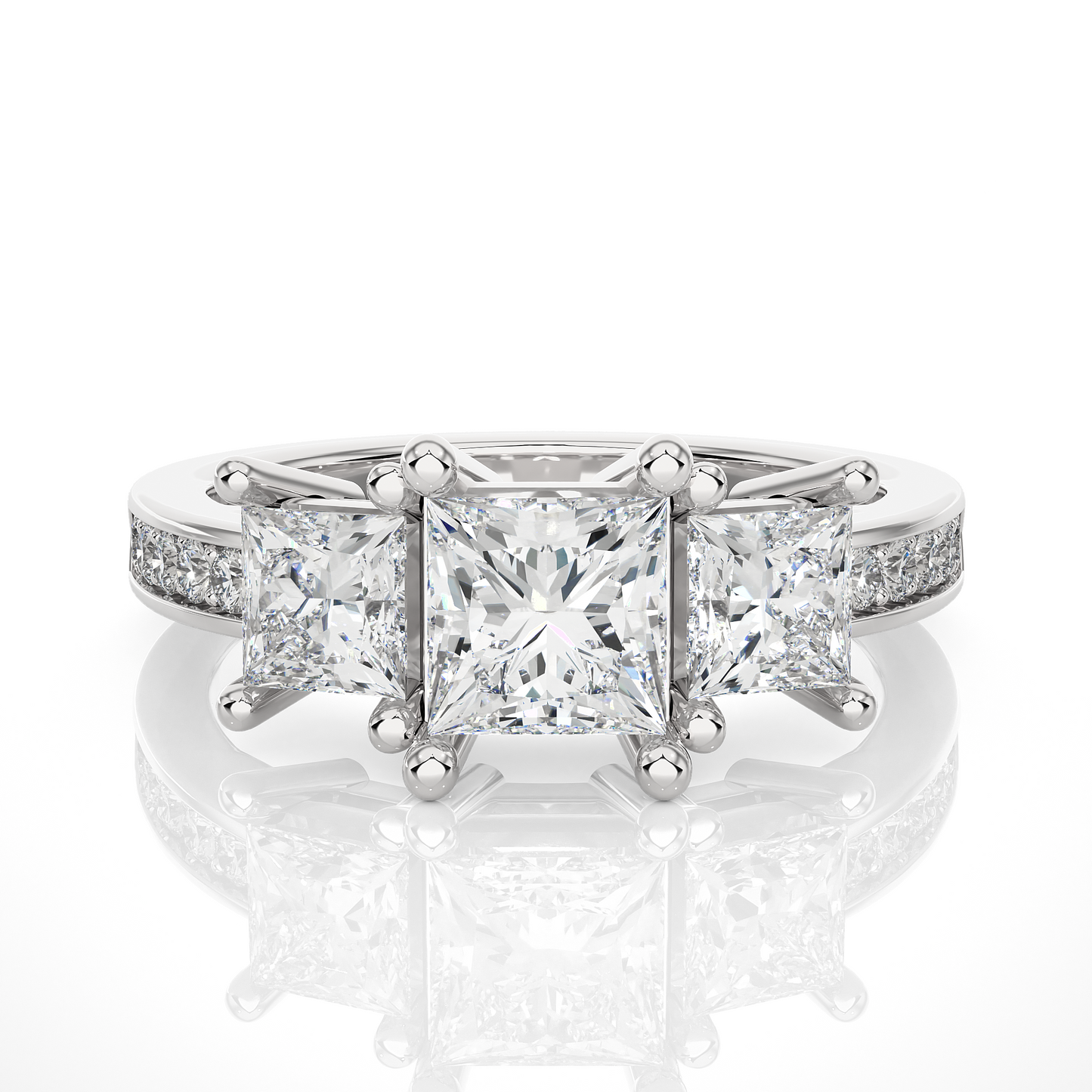 1.44 Ct Princess Cut Lab Grown Diamond Three Stone Gold Engagement Ring/Wedding Ring/F Color/VS Clarity/1 Ct Diamond Ring/CVD Diamond Ring/Princess Cut Diamond/Round Diamond Side Stone/Prong Set/Three Stone Set/Pave Set/10k Gold/14k Gold/18k Gold/Yellow Gold/White Gold/Rose Gold/Anniversary Gift