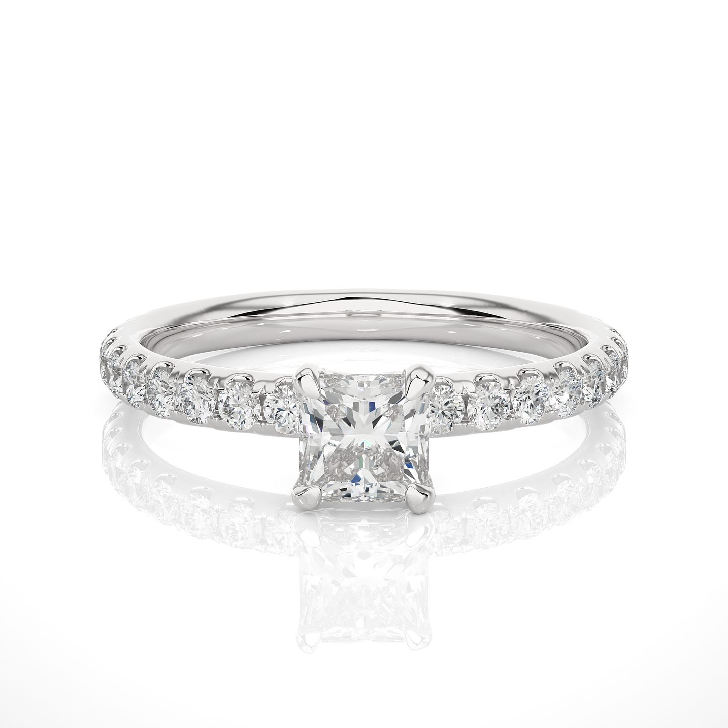 1.08 Ct Princess Cut F-VS Lab Grown Diamond Engagement Ring/Wedding Ring/F Color/VS Clarity/1 Ct Diamond Ring/CVD Diamond Ring/Princess Cut Diamond/Round Diamond Side Stone/Prong Set/Pave Set/10k Gold/14k Gold/18k Gold/Yellow Gold/White Gold/Rose Gold/Anniversary Gift