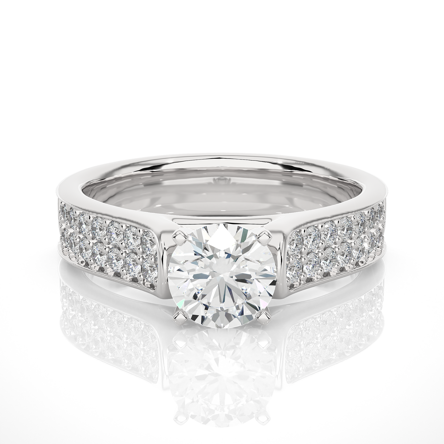 1.08 CT Round Cut E/VS1 Lab Diamond Engagement Ring in Multi-pave Setting/Wedding Ring/F Color/VS Clarity/1 Ct Diamond Ring/CVD Diamond Ring/Round Cut Diamond/Round Diamond Side Stone/Four Prong Set/Pave Set/10k Gold/14k Gold/18k Gold/Yellow Gold/White Gold/Rose Gold/Anniversary Gift