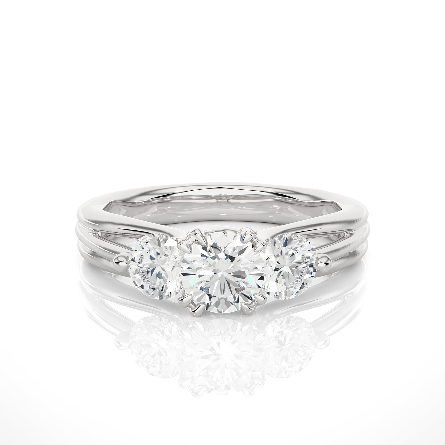 1.15 Ct Round Cut E-VS1 Lab Grown Diamond Gold Engagement Ring/Wedding Ring/E Color/VS Clarity/1 Ct Diamond Ring/CVD Diamond Ring/Round Cut Diamond/Round Diamond Side Stone/Prong Set/Three Stone Set/10k Gold/14k Gold/18k Gold/Yellow Gold/White Gold/Rose Gold/Anniversary Gift