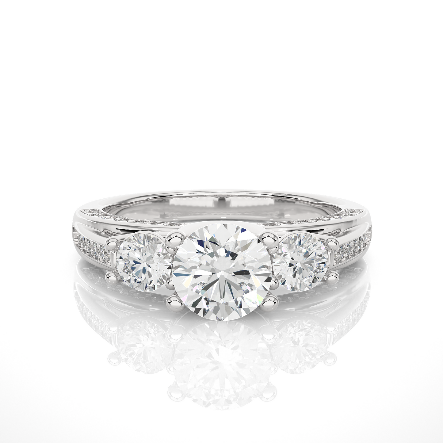 1.01 Ct Round Cut E-VS1 Lab Grown Diamond Gold Engagement Ring/Wedding Ring/E Color/VS Clarity/1 Ct Diamond Ring/CVD Diamond Ring/Round Cut Diamond/Round Diamond Side Stone/Prong Set/Three Stone Set/Pave Set/10k Gold/14k Gold/18k Gold/Yellow Gold/White Gold/Rose Gold/Anniversary Gift