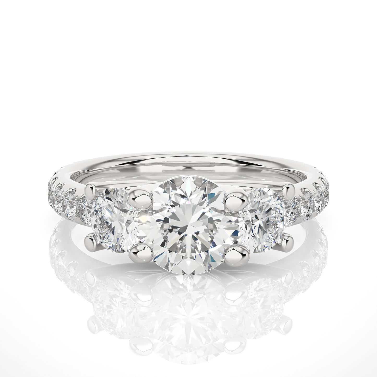 1.75 Ct Round Cut Lab Grown Diamond Three Stone Engagement Ring/Wedding Ring/F Color/VS Clarity/1 Ct Diamond Ring/CVD Diamond Ring/Round Cut Diamond/Round Diamond Side Stone/Prong Set/Three Stone Set/Pave Set/10k Gold/14k Gold/18k Gold/Yellow Gold/White Gold/Rose Gold/Anniversary Gift