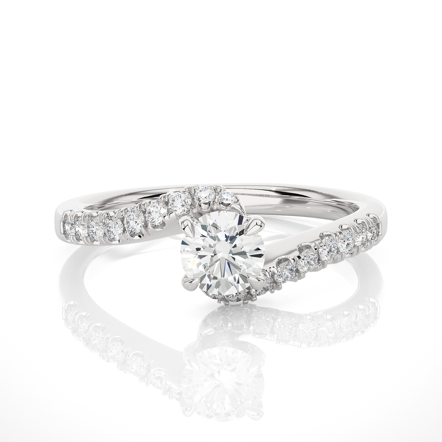 1.01 CT Round Cut Lab Grown Diamond Engagement Ring in Bypass Shank With Pave Setting/Wedding Ring/F Color/VS Clarity/1 Ct Diamond Ring/CVD Diamond Ring/Round Cut Diamond/Round Diamond Side Stone/Four Prong Set/Pave Set/10k Gold/14k Gold/18k Gold/Yellow Gold/White Gold/Rose Gold/Anniversary Gift