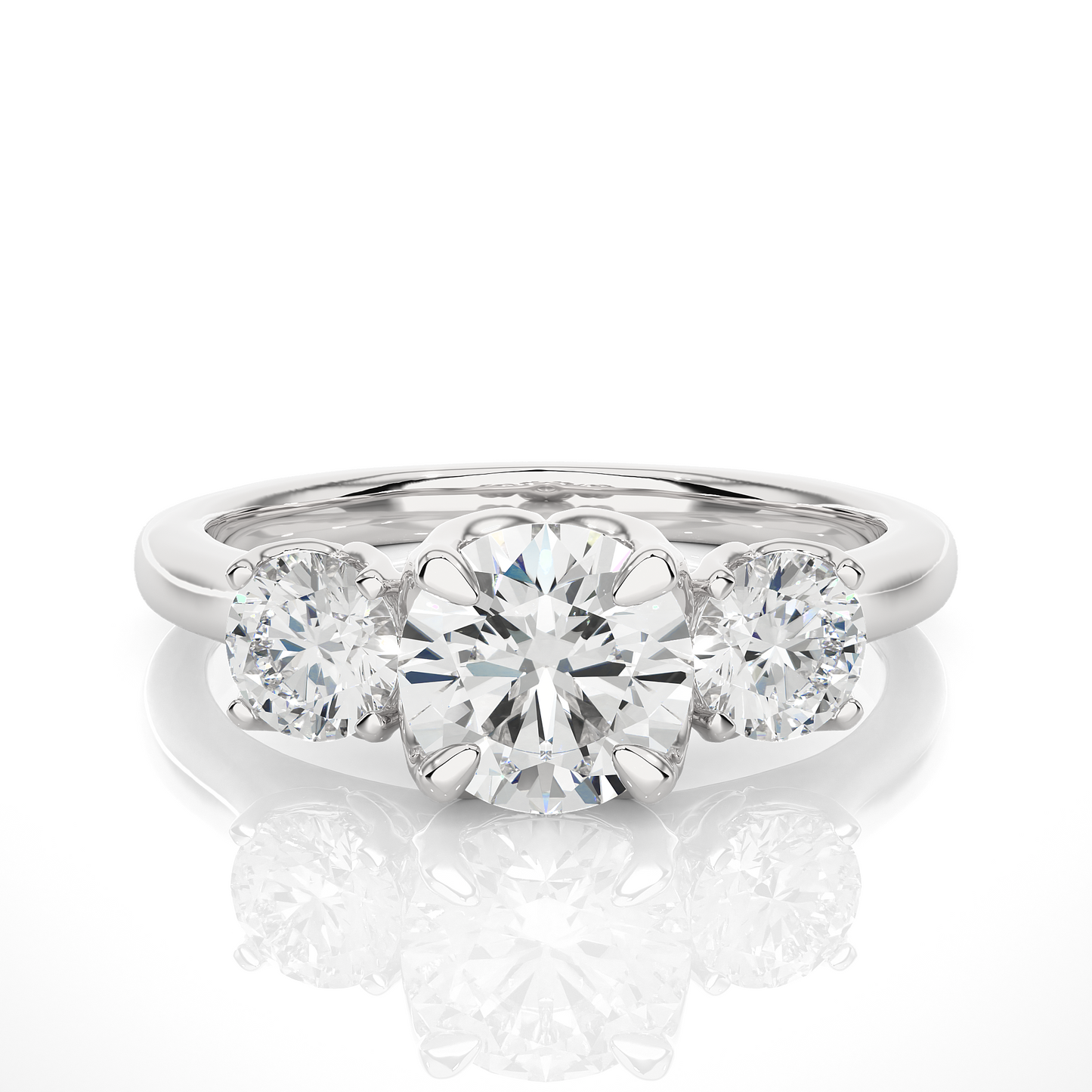 1.48 Ct Round Cut E-VS1 Lab Grown Diamond Three Stone Engagement Ring/Wedding Ring/E Color/VS Clarity/1 Ct Diamond Ring/CVD Diamond Ring/Round Cut Diamond/Round Diamond Side Stone/Prong Set/Three Stone Set/10k Gold/14k Gold/18k Gold/Yellow Gold/White Gold/Rose Gold/Anniversary Gift