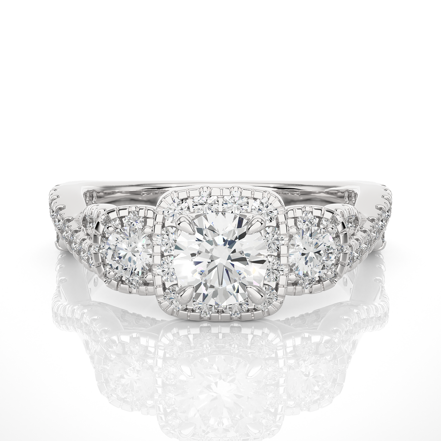 1.02 Ct Round Cut E-VS1 Lab Grown Diamond Gold Engagement Ring/Wedding Ring/E Color/VS Clarity/1 Ct Diamond Ring/CVD Diamond Ring/Round Cut Diamond/Round Diamond Side Stone/Prong Set/Three Stone Set/Pave Set/10k Gold/14k Gold/18k Gold/Yellow Gold/White Gold/Rose Gold/Anniversary Gift