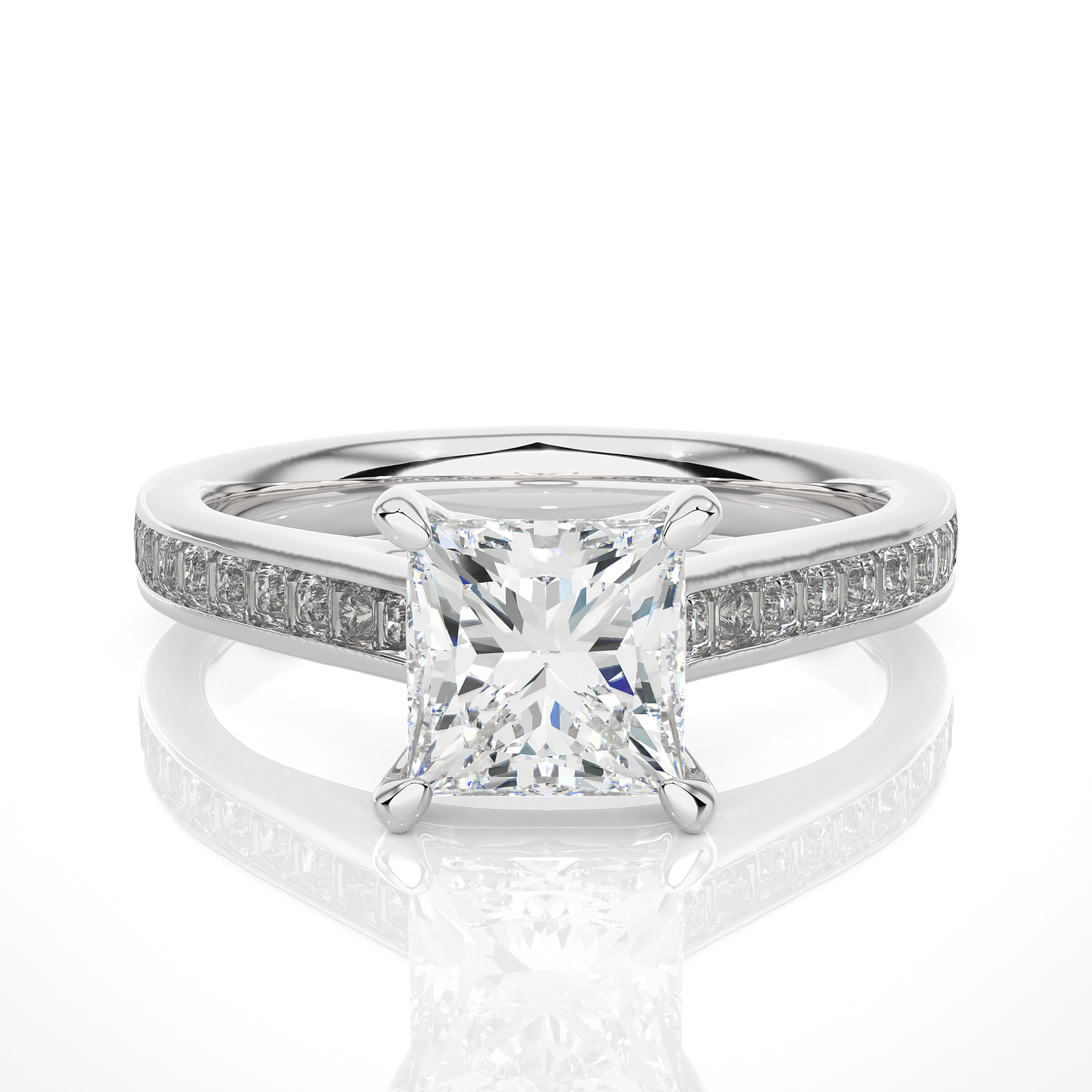 1.95 Ct Princess Cut F-VS1 Lab Grown Diamond Gold Engagement Ring/Wedding Ring/F Color/VS Clarity/1 Ct Diamond Ring/CVD Diamond Ring/Round Cut Diamond/Round Diamond Side Stone/Prong Set/Pave Set/10k Gold/14k Gold/18k Gold/Yellow Gold/White Gold/Rose Gold/Anniversary Gift
