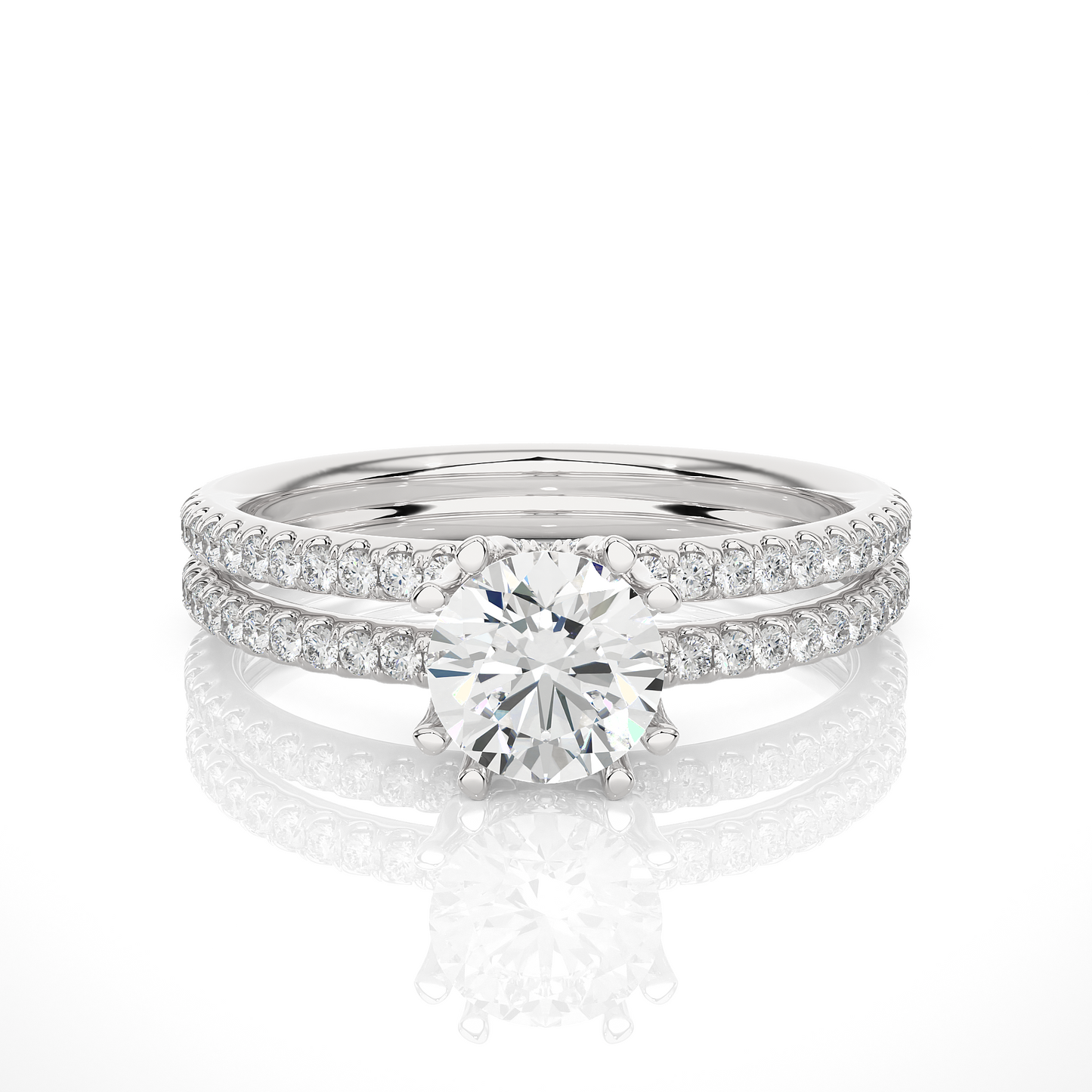 1.01 Ct Round Cut F-VS1 Lab Grown Diamond Pave Engagement Ring/Wedding Ring/F Color/VS Clarity/1 Ct Diamond Ring/CVD Diamond Ring/Round Cut Diamond/Round Diamond Side Stone/Four Prong Set/Pave Set/10k Gold/14k Gold/18k Gold/Yellow Gold/White Gold/Rose Gold/Anniversary Gift