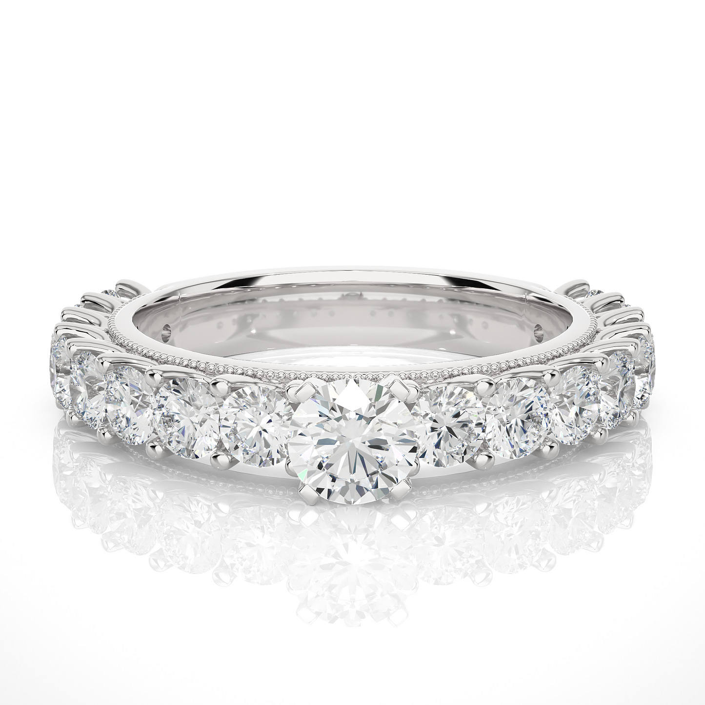0.5 CT Round Cut Lab Grown Diamond Engagement Ring in Pave Setting/Wedding Ring/E Color/VS Clarity/1 Ct Diamond Ring/CVD Diamond Ring/Round Cut Diamond/Round Diamond Side Stone/Prong Set/Pave Set/10k Gold/14k Gold/18k Gold/Yellow Gold/White Gold/Rose Gold/Anniversary Gift