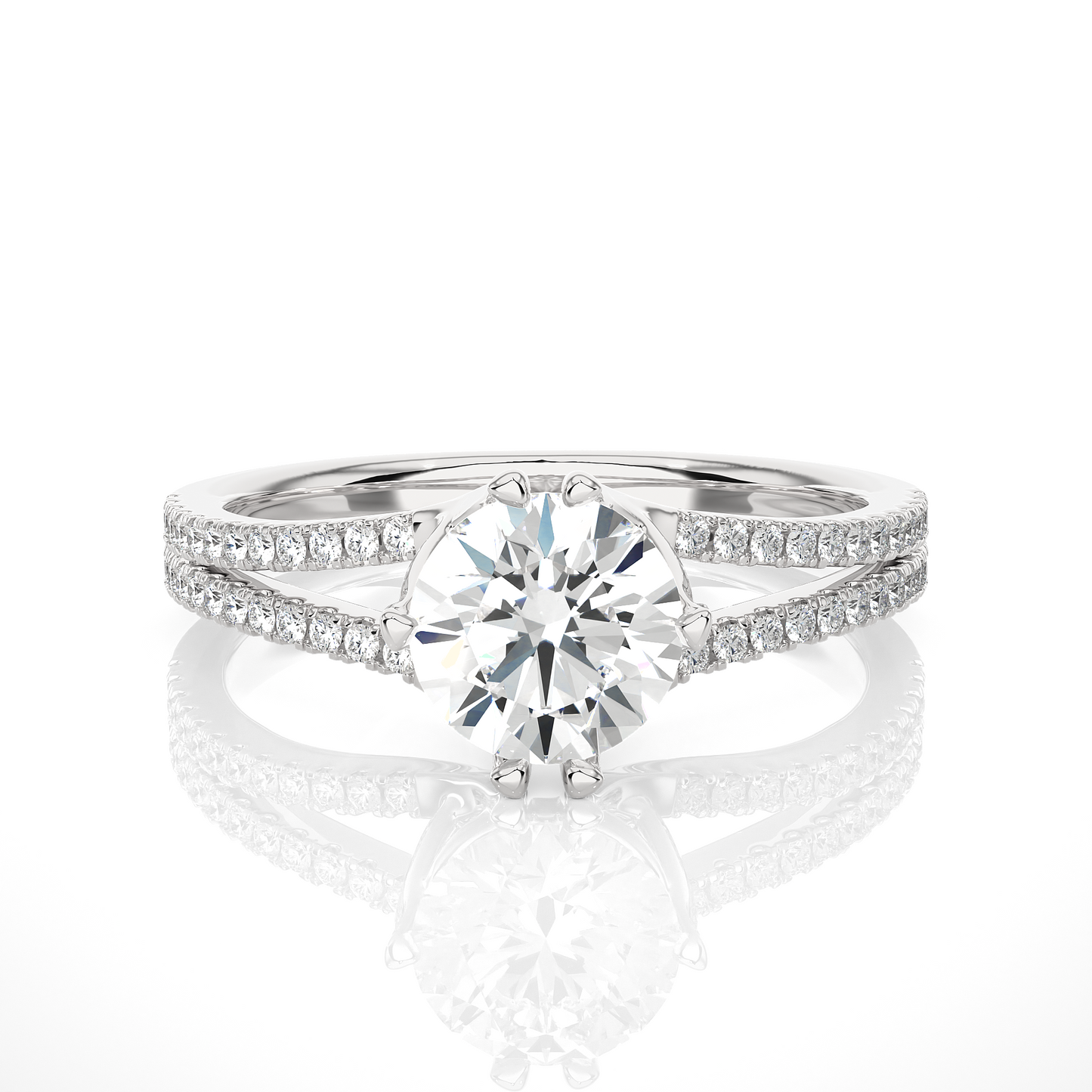 1.08 Ct Round Cut Lab Grown Diamond Split Shank Engagement Ring/Wedding Ring/E Color/VS Clarity/1 Ct Diamond Ring/CVD Diamond Ring/Round Cut Diamond/Round Diamond Side Stone/Four Prong Set/Pave Set/10k Gold/14k Gold/18k Gold/Yellow Gold/White Gold/Rose Gold/Anniversary Gift