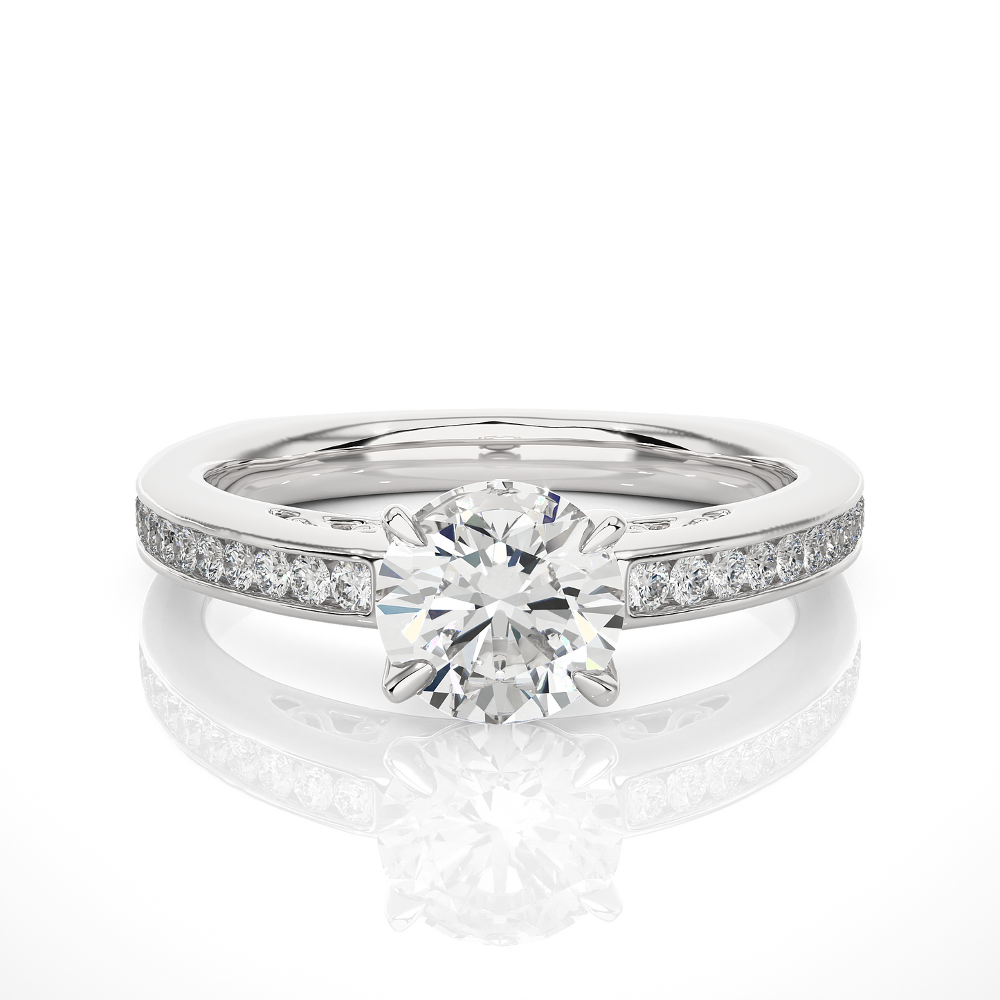 1.46 Ct Round Cut E-VS Lab Grown Diamond Engagement Ring/Wedding Ring/E Color/VS Clarity/1 Ct Diamond Ring/CVD Diamond Ring/Round Cut Diamond/Round Diamond Side Stone/Prong Set/Pave Set/10k Gold/14k Gold/18k Gold/Yellow Gold/White Gold/Rose Gold/Anniversary Gift