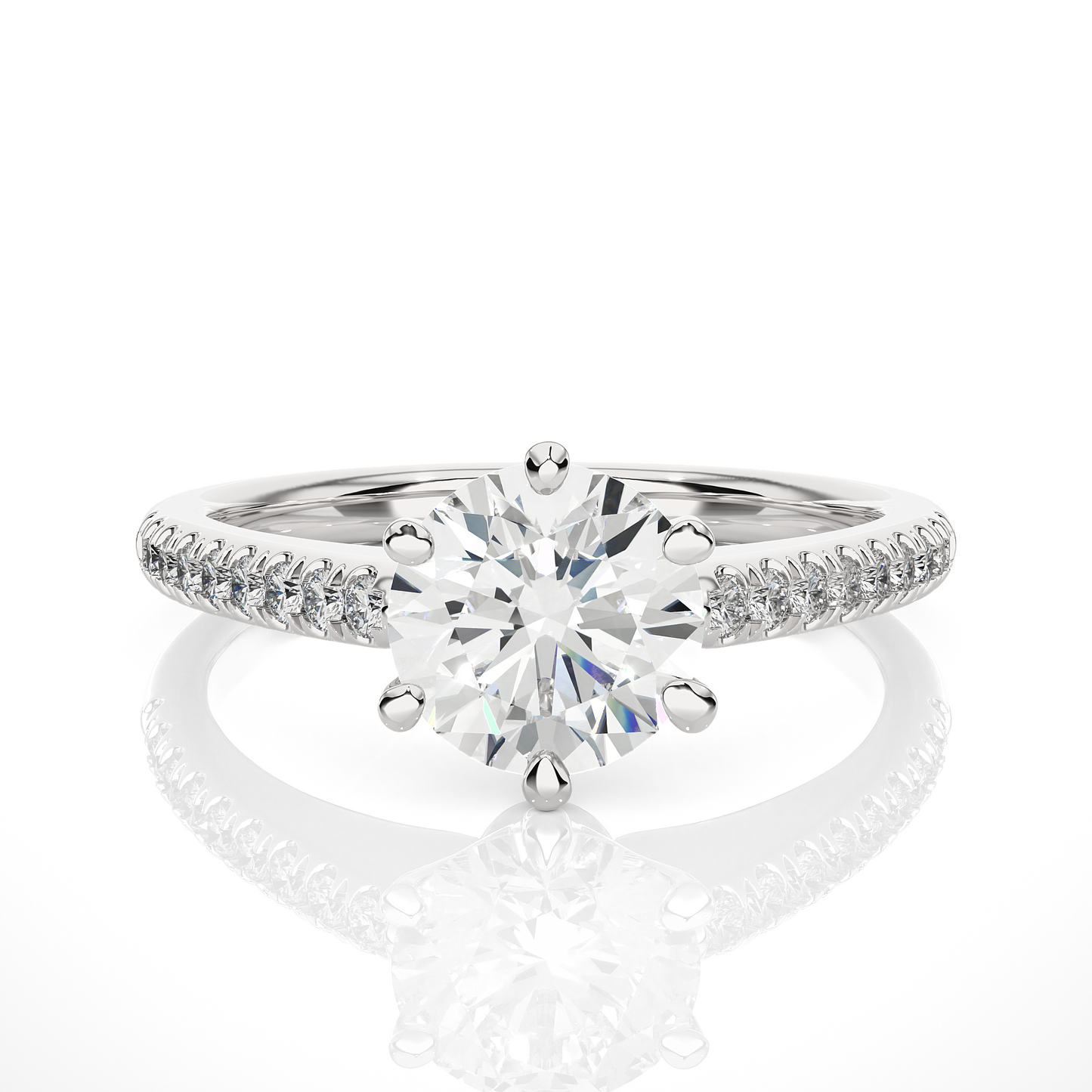 1.78 Ct Round Cut Lab Grown Diamond Six Prong Engagement Ring/Wedding Ring/F Color/VS Clarity/1 Ct Diamond Ring/CVD Diamond Ring/Round Cut Diamond/Round Diamond Side Stone/Prong Set/Pave Set/10k Gold/14k Gold/18k Gold/Yellow Gold/White Gold/Rose Gold/Anniversary Gift