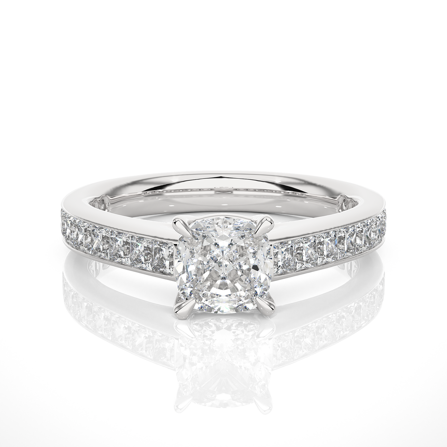 1.6 Ct Cushion Cut Lab Grown Diamond Gold Engagement Ring/Wedding Ring/F Color/VS Clarity/1 Ct Diamond Ring/CVD Diamond Ring/Cushion Cut Diamond/Princess Diamond Side Stone/Prong Set/Pave Set/10k Gold/14k Gold/18k Gold/Yellow Gold/White Gold/Rose Gold/Anniversary Gift