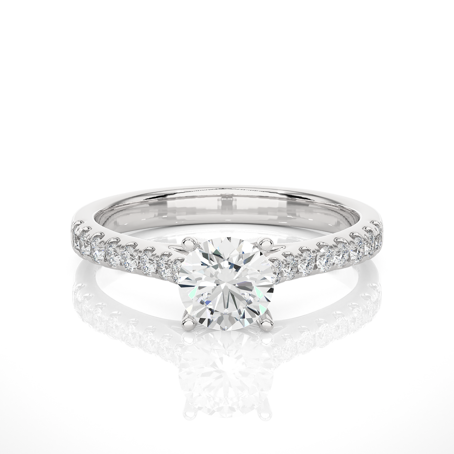 1.0 CT Round Cut Lab Grown Diamond Gold Engagement Ring/Wedding Ring/E Color/VS Clarity/1 Ct Diamond Ring/CVD Diamond Ring/Round Cut Diamond/Round Diamond Side Stone/Prong Set/Pave Set/10k Gold/14k Gold/18k Gold/Yellow Gold/White Gold/Rose Gold/Anniversary Gift