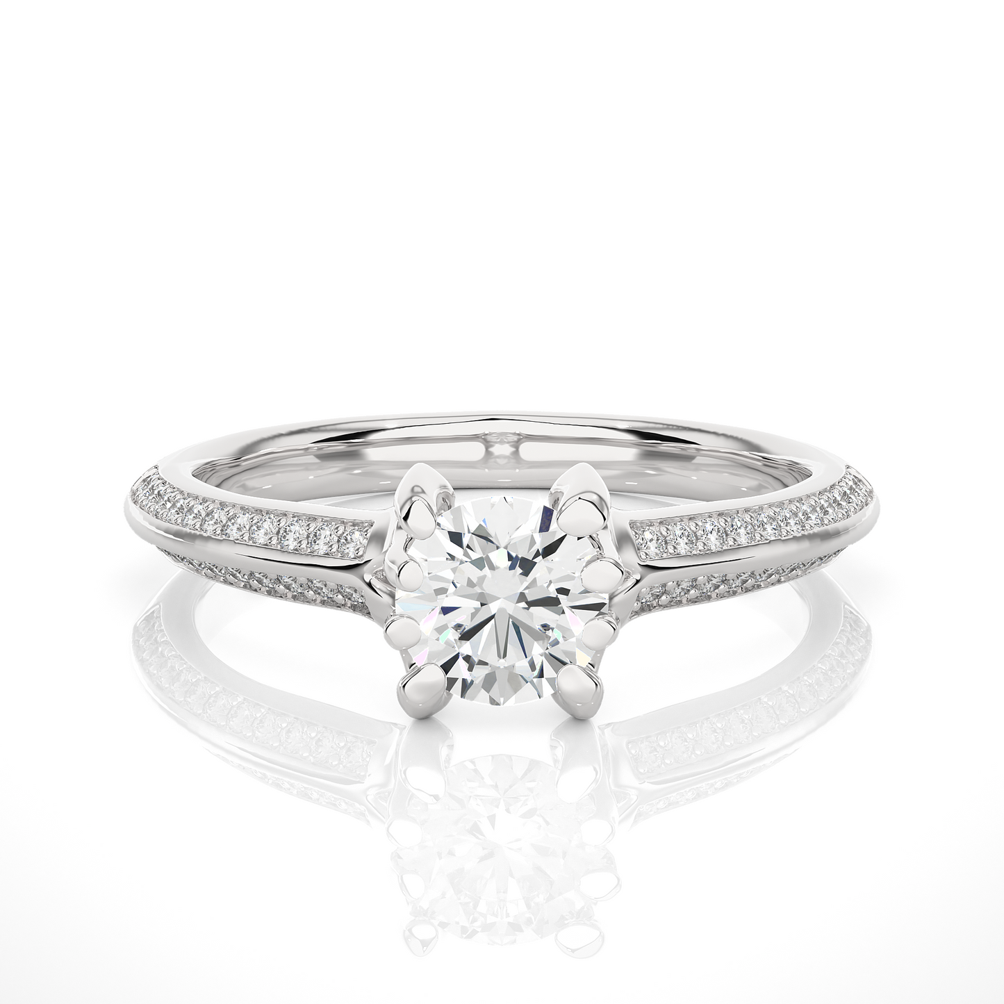 0.65 CT Round Cut Lab Grown Diamond Engagement Ring in Knife Edge Shank With Pave Setting/Wedding Ring/F Color/VS Clarity/1 Ct Diamond Ring/CVD Diamond Ring/Round Cut Diamond/Round Diamond Side Stone/Eight Prong Set/Pave Set/10k Gold/14k Gold/18k Gold/Yellow Gold/White Gold/Rose Gold/Anniversary Gift