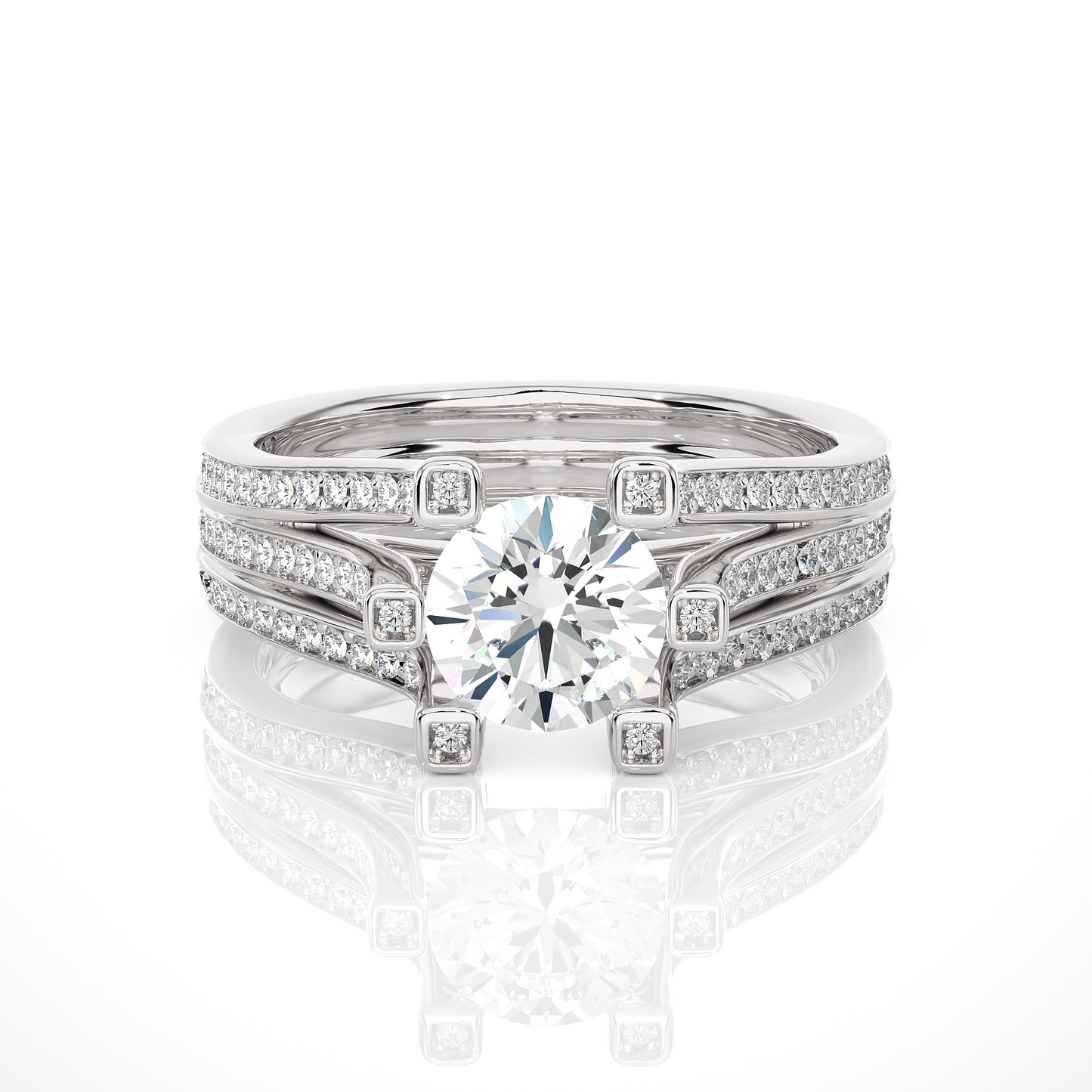 1.05 Ct Round Cut Lab Grown Diamond Engagement Ring/Wedding Ring/E Color/VS Clarity/1 Ct Diamond Ring/CVD Diamond Ring/Round Cut Diamond/Round Diamond Side Stone/Prong Set/Pave Set/10k Gold/14k Gold/18k Gold/Yellow Gold/White Gold/Rose Gold/Anniversary Gift