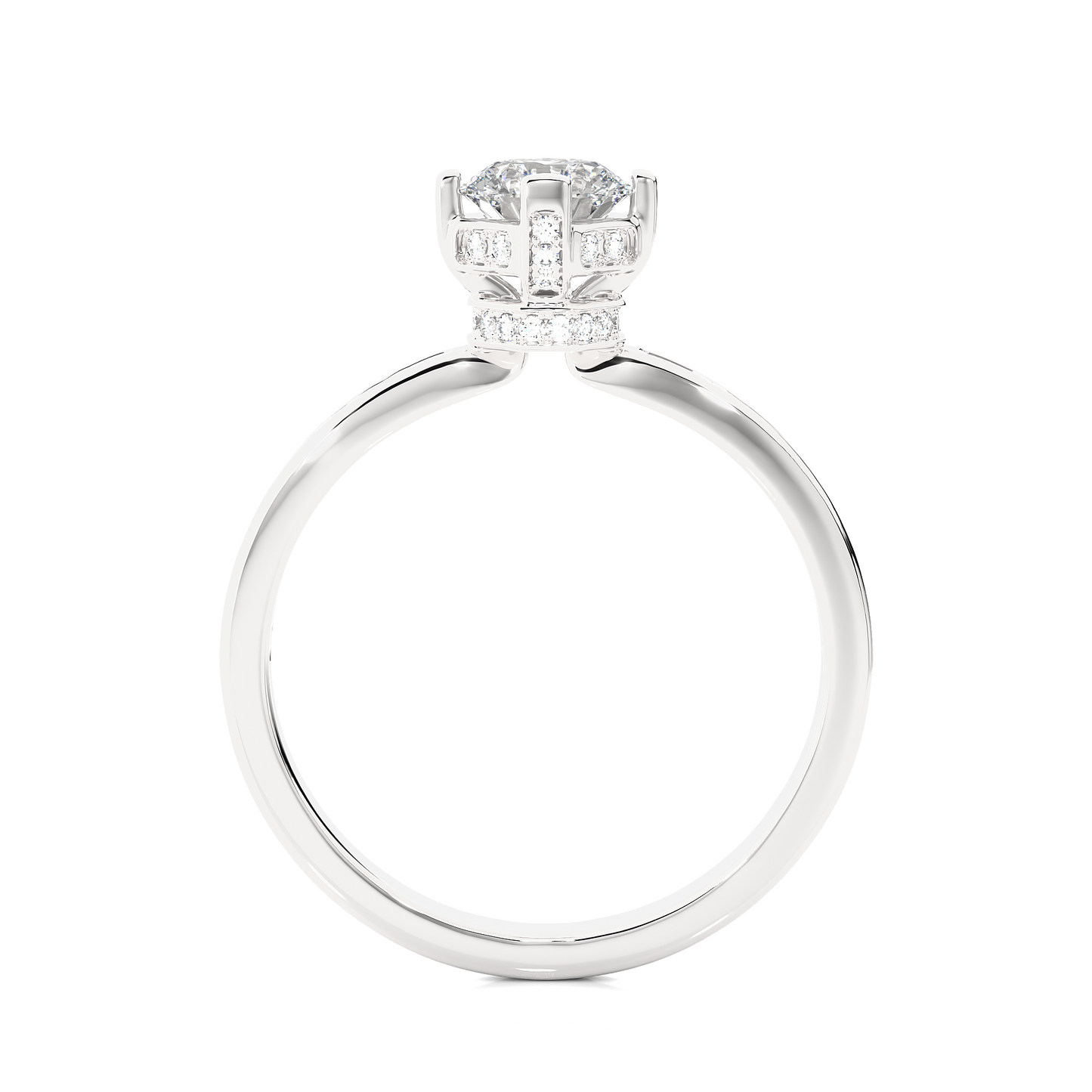 1.01 CT Round Cut Lab Diamond Engagement Ring in Hidden Halo Setting With Pave Shank/Wedding Ring/E Color/VS Clarity/1 Ct Diamond Ring/CVD Diamond Ring/Round Cut Diamond/Round Diamond Side Stone/Prong Set/Pave Set/10k Gold/14k Gold/18k Gold/Yellow Gold/White Gold/Rose Gold/Anniversary Gift