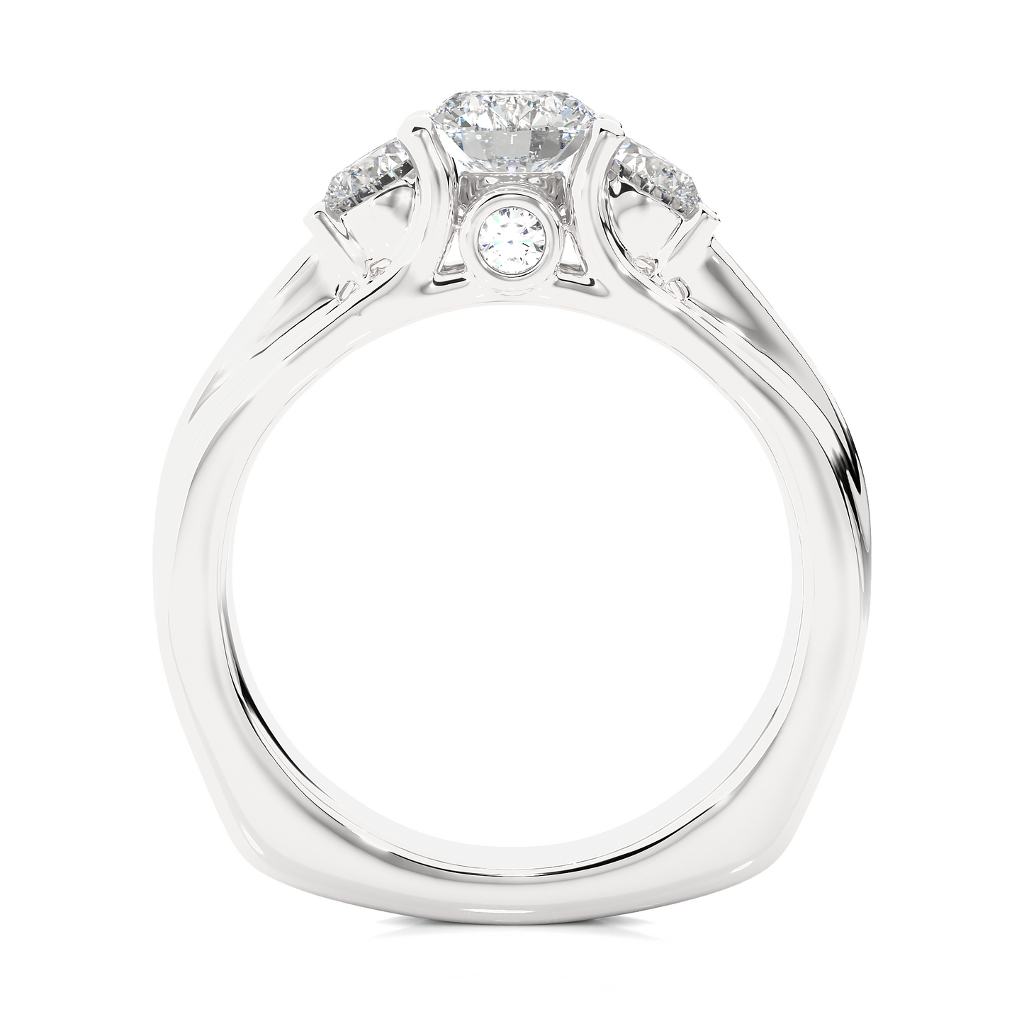 1.22 Ct Round Cut E-VS2 Lab Grown Diamond Three Stone Engagement Ring/Wedding Ring/E Color/VS Clarity/1 Ct Diamond Ring/CVD Diamond Ring/Round Cut Diamond/Round Diamond Side Stone/Prong Set/Three Stone Set/Pave Set/10k Gold/14k Gold/18k Gold/Yellow Gold/White Gold/Rose Gold/Anniversary Gift